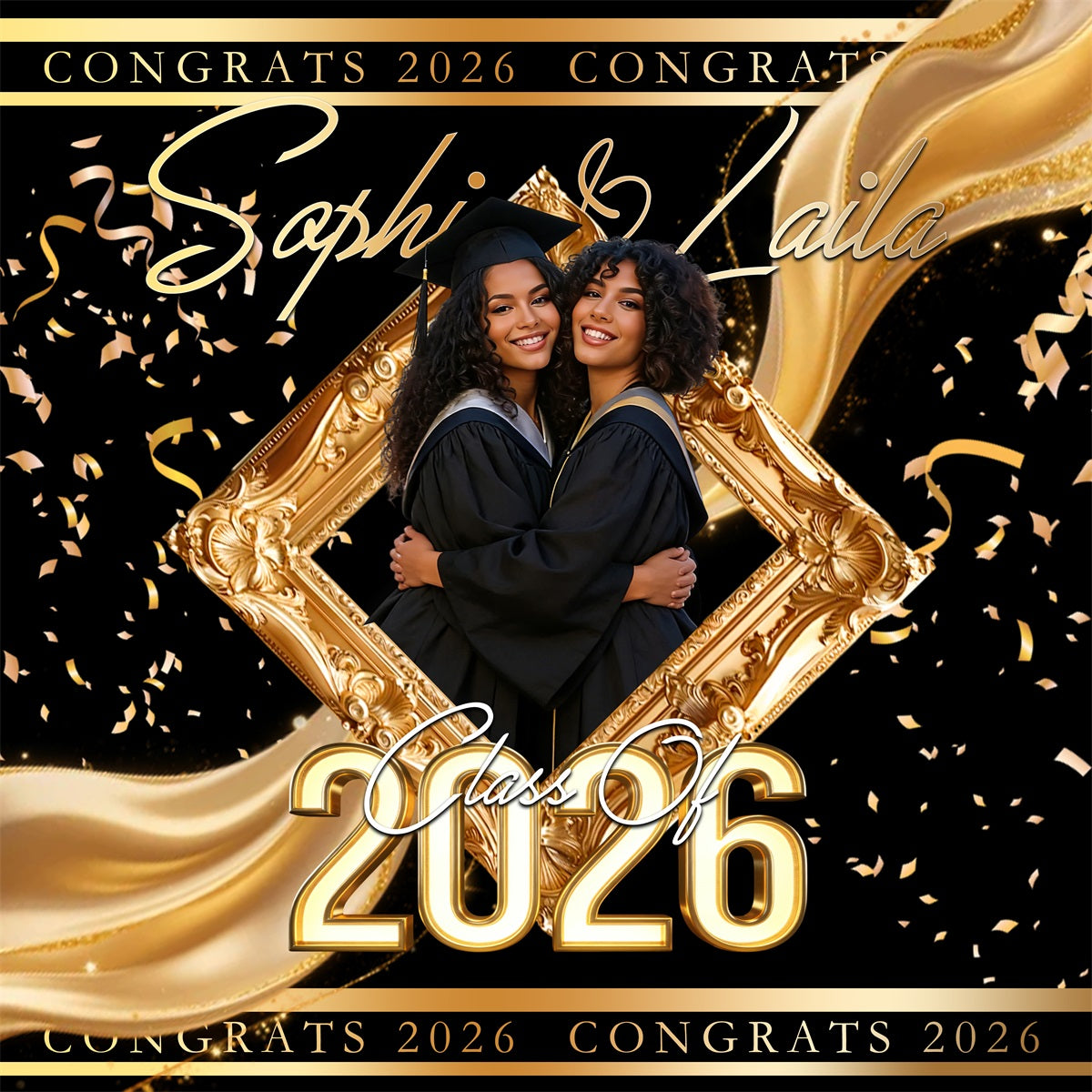 College Graduation Backdrop Ideas Gold Confetti Selfie Frame 2026 Graduation Backdrop UK RR63-77