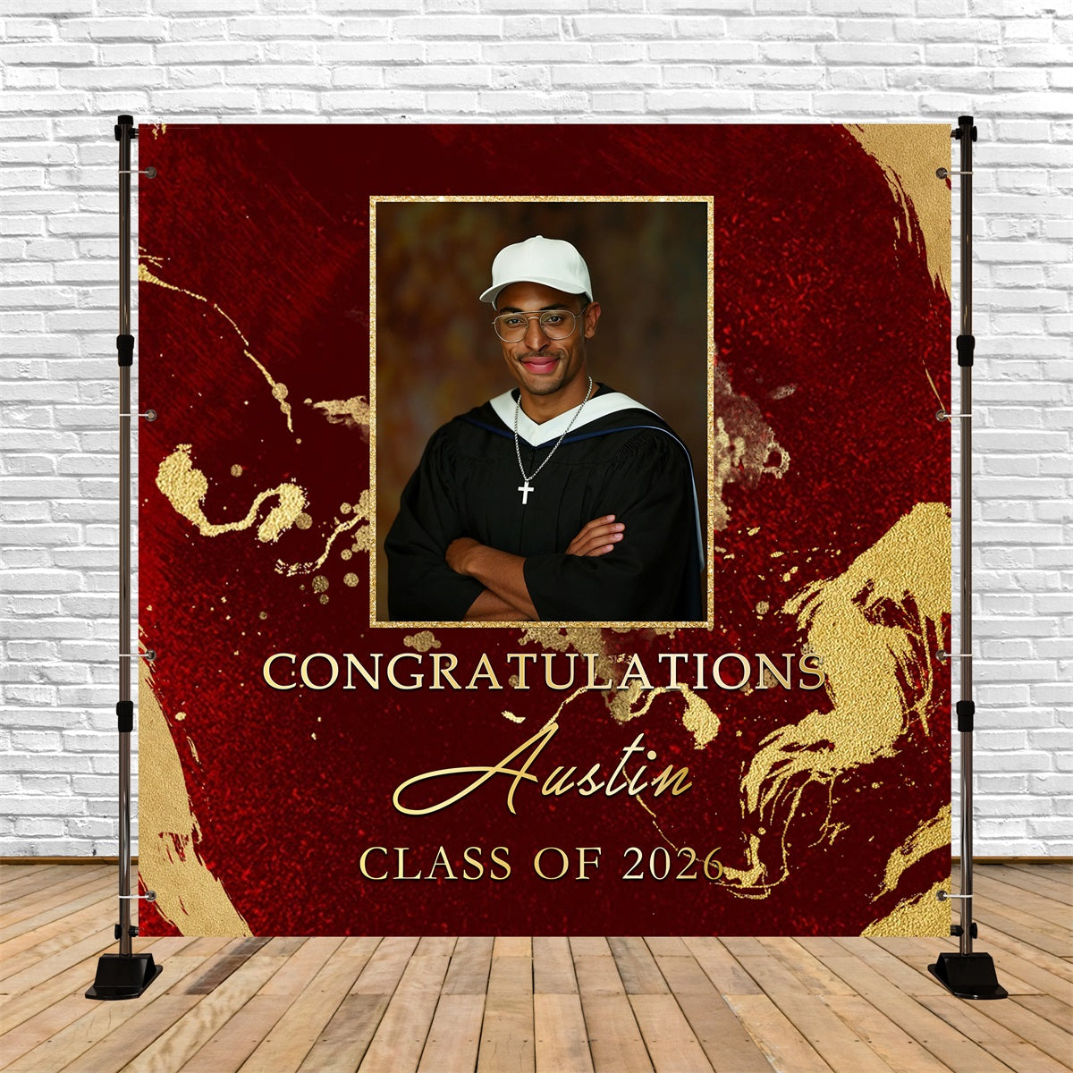 Yearbook Style Graduation Backdrop Red Gold Class of 2026 Custom Graduation Backdrop UK RR63-79