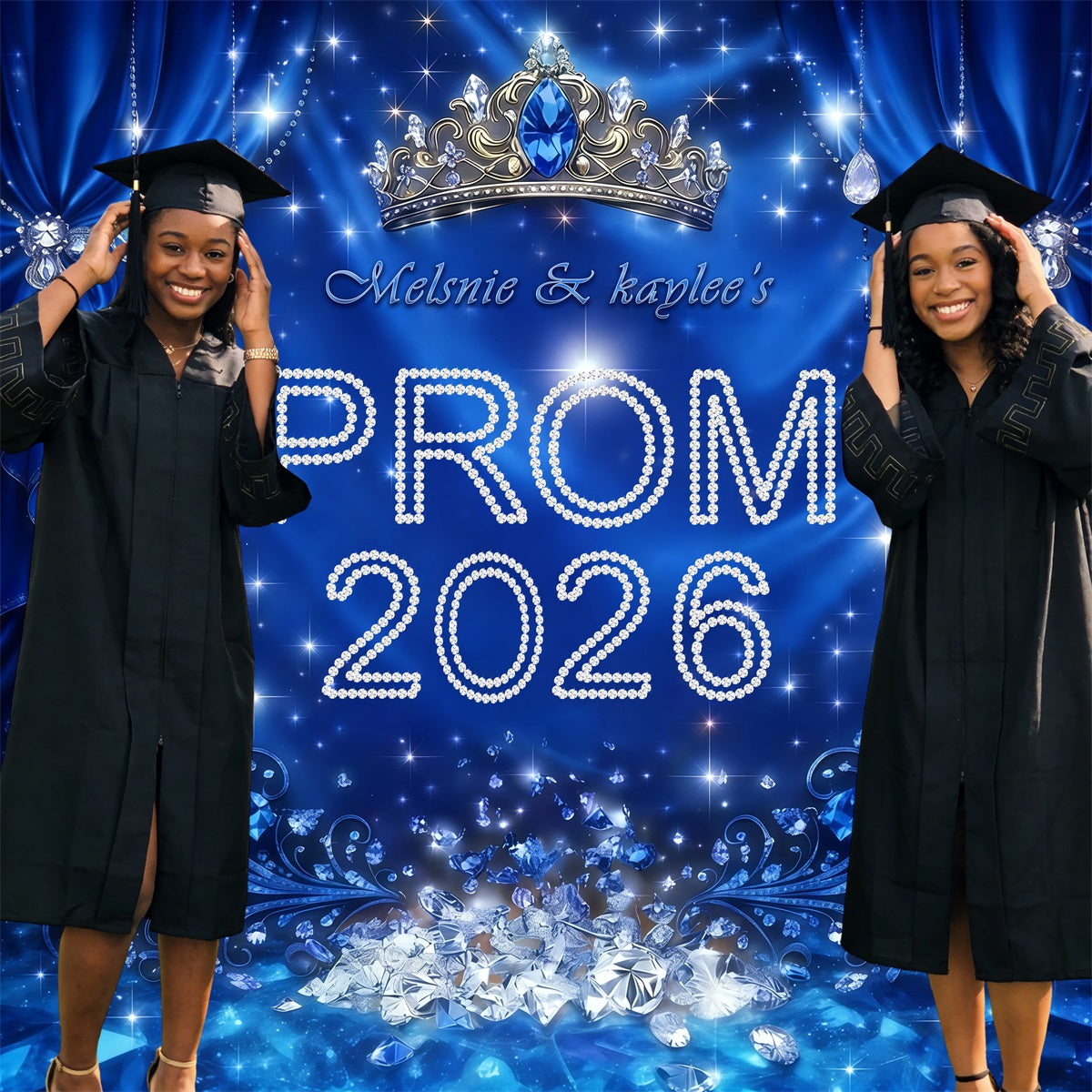 Personalized Prom Backdrop Royal Blue Crown Diamond Backdrop For Graduation Party UK RR63-9