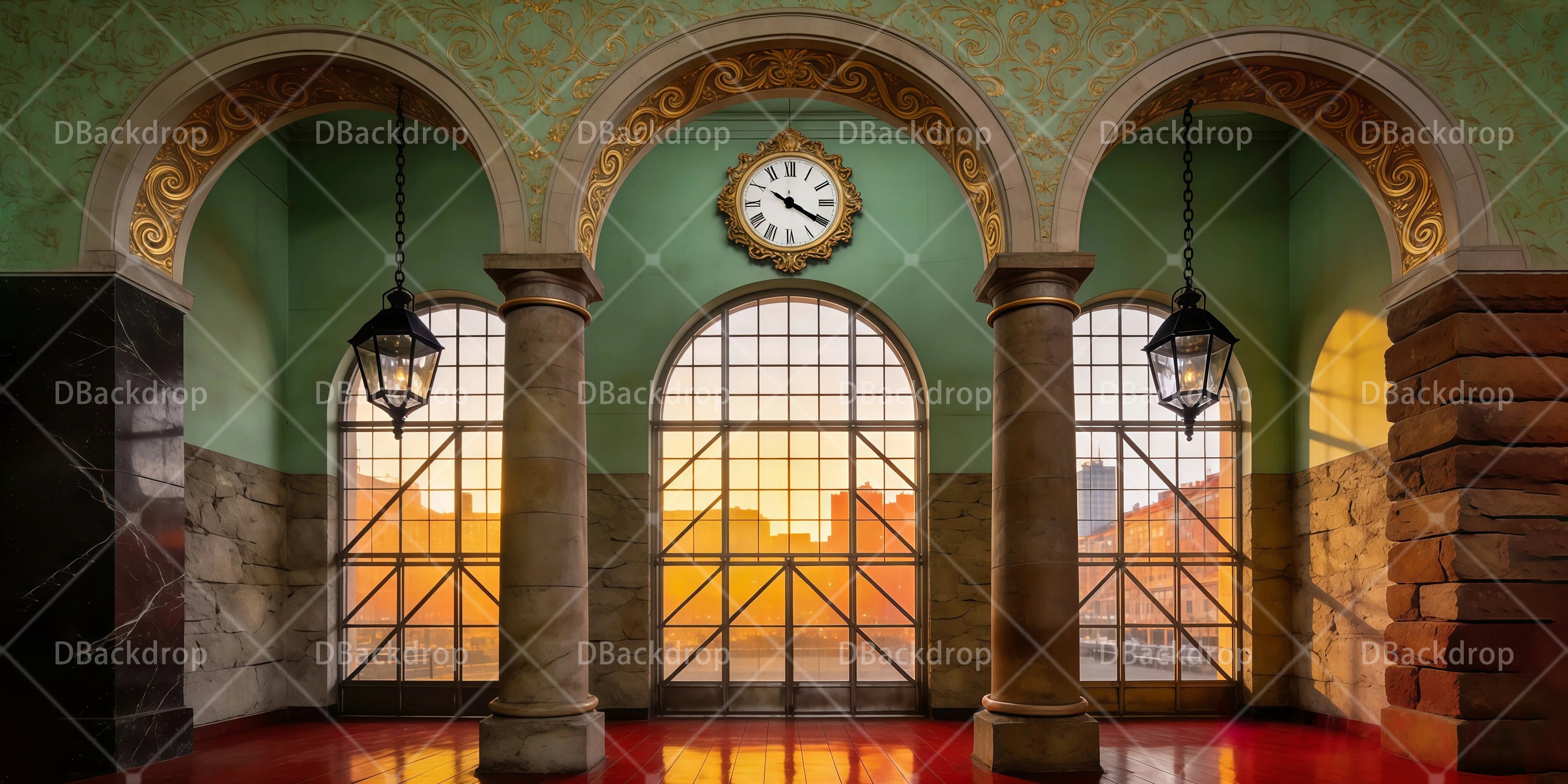 Performance Backdrop Vintage Train Station Theater Backdrop UK RR65-T118
