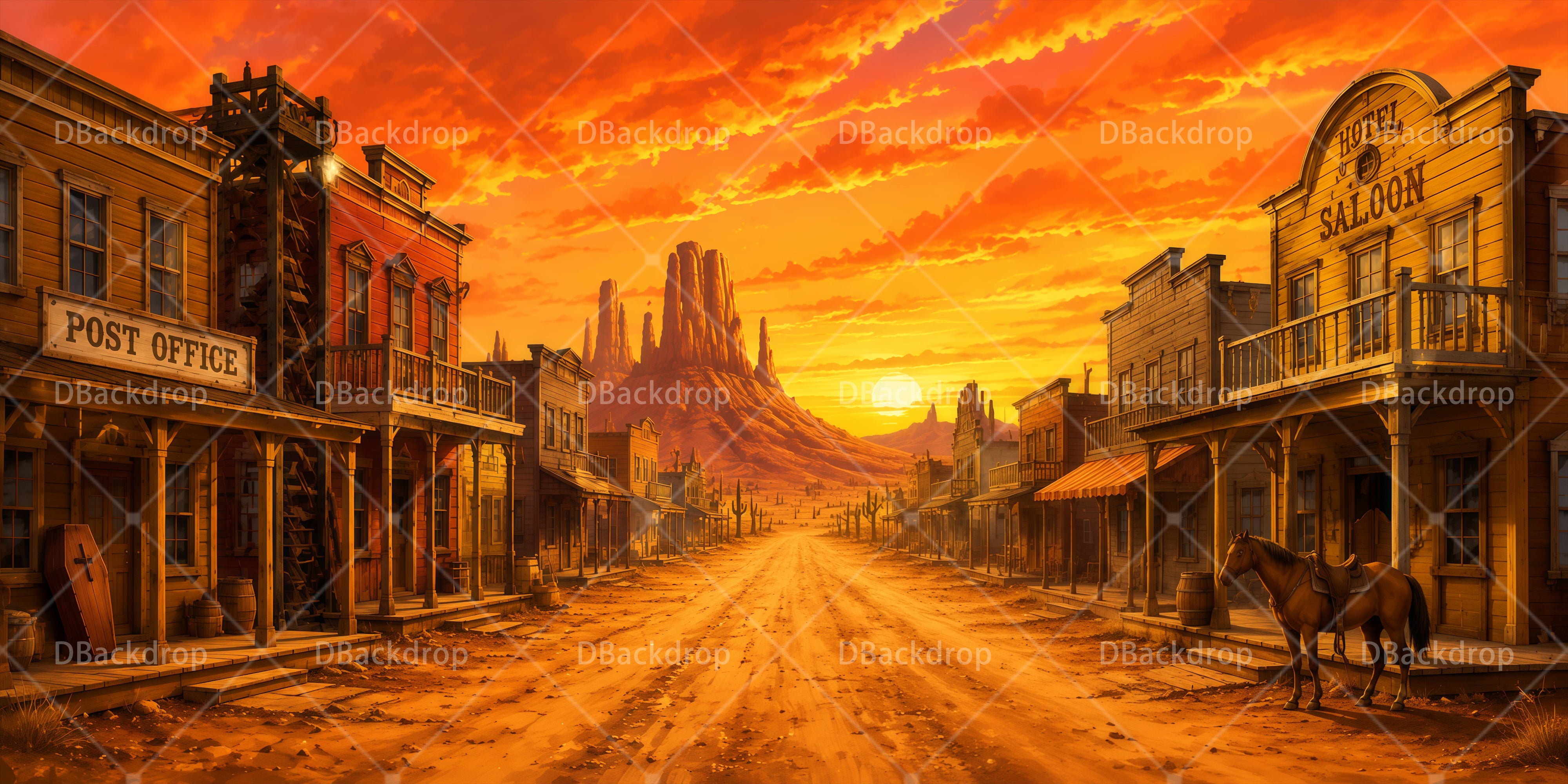 Western Backdrop Village Sunset VBS Scuba Backdrop UK RR65-T4