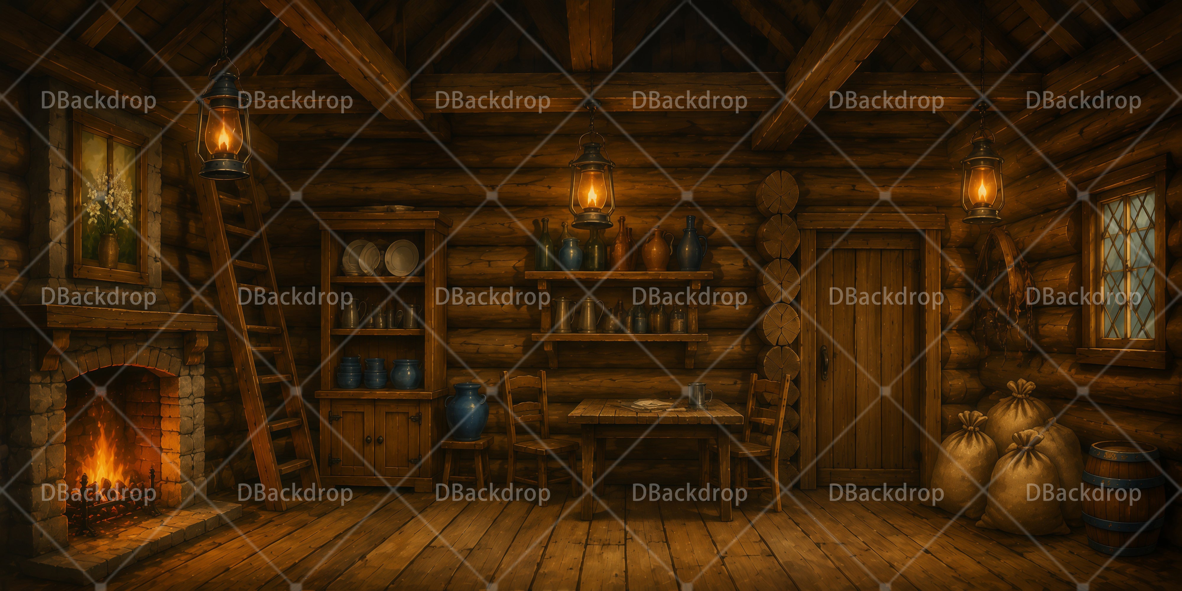 Log Cabin Backdrop Rustic Cabin Scuba VBS Backdrop UK RR65-T7