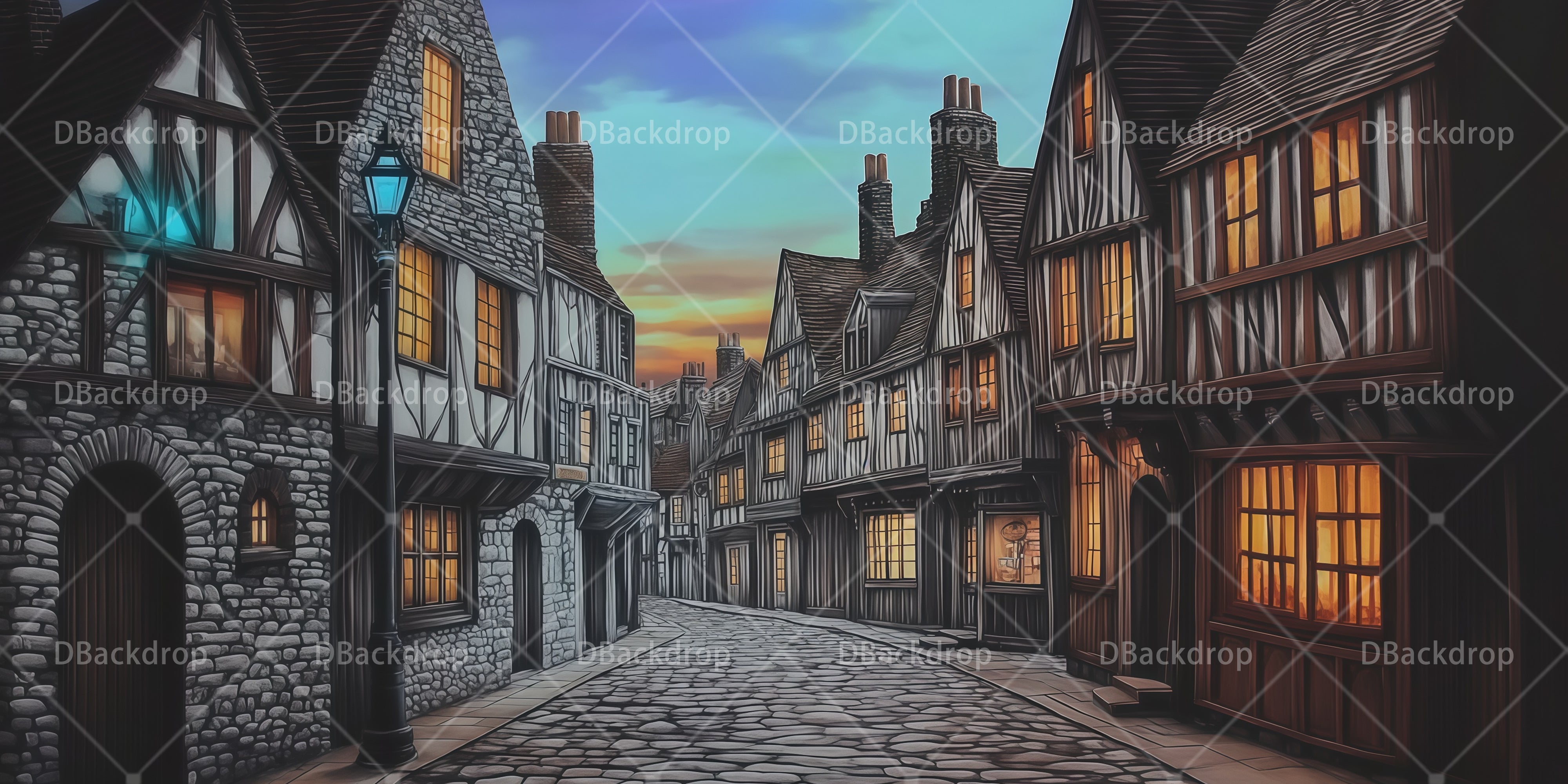 Theater Stage Backdrop Town Streets Performance Backdrop UK RR66-T32