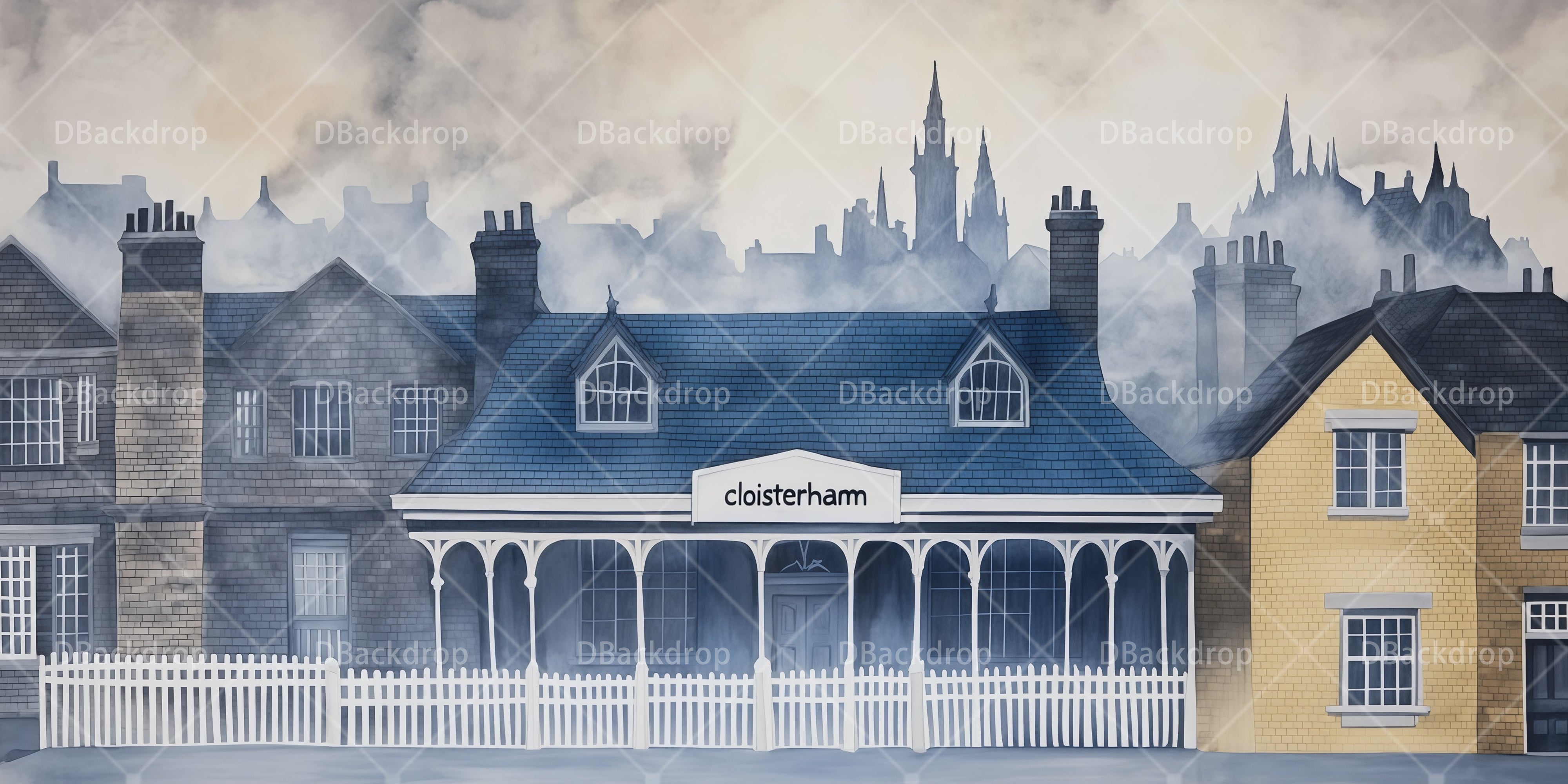 Church Stage Backdrops Cloistersham Station Performance Backdrop UK RR66-T35
