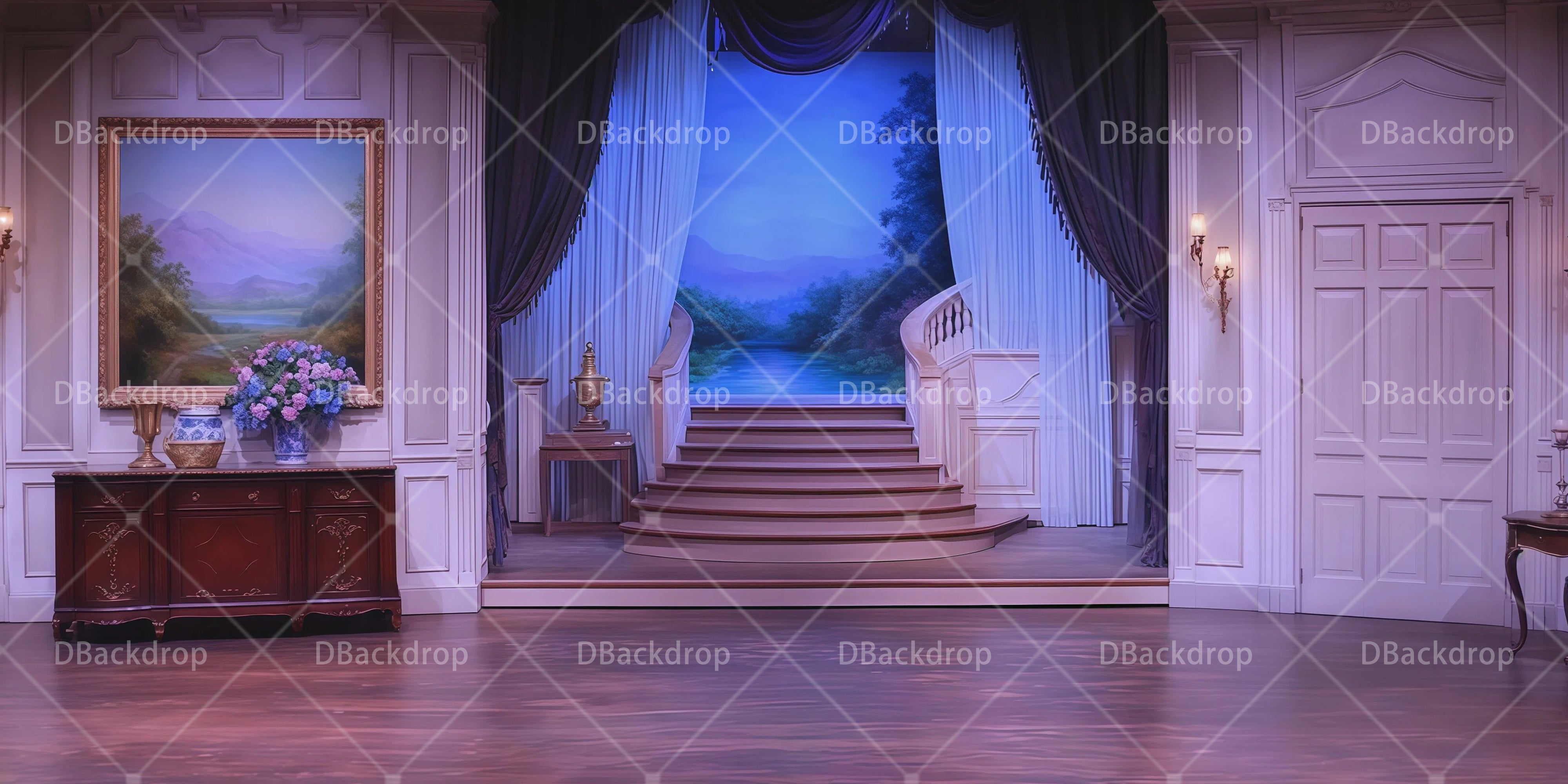 Large Stage Backdrops Blue Staircase Parlor Theater UK Backdrops RR66-T45