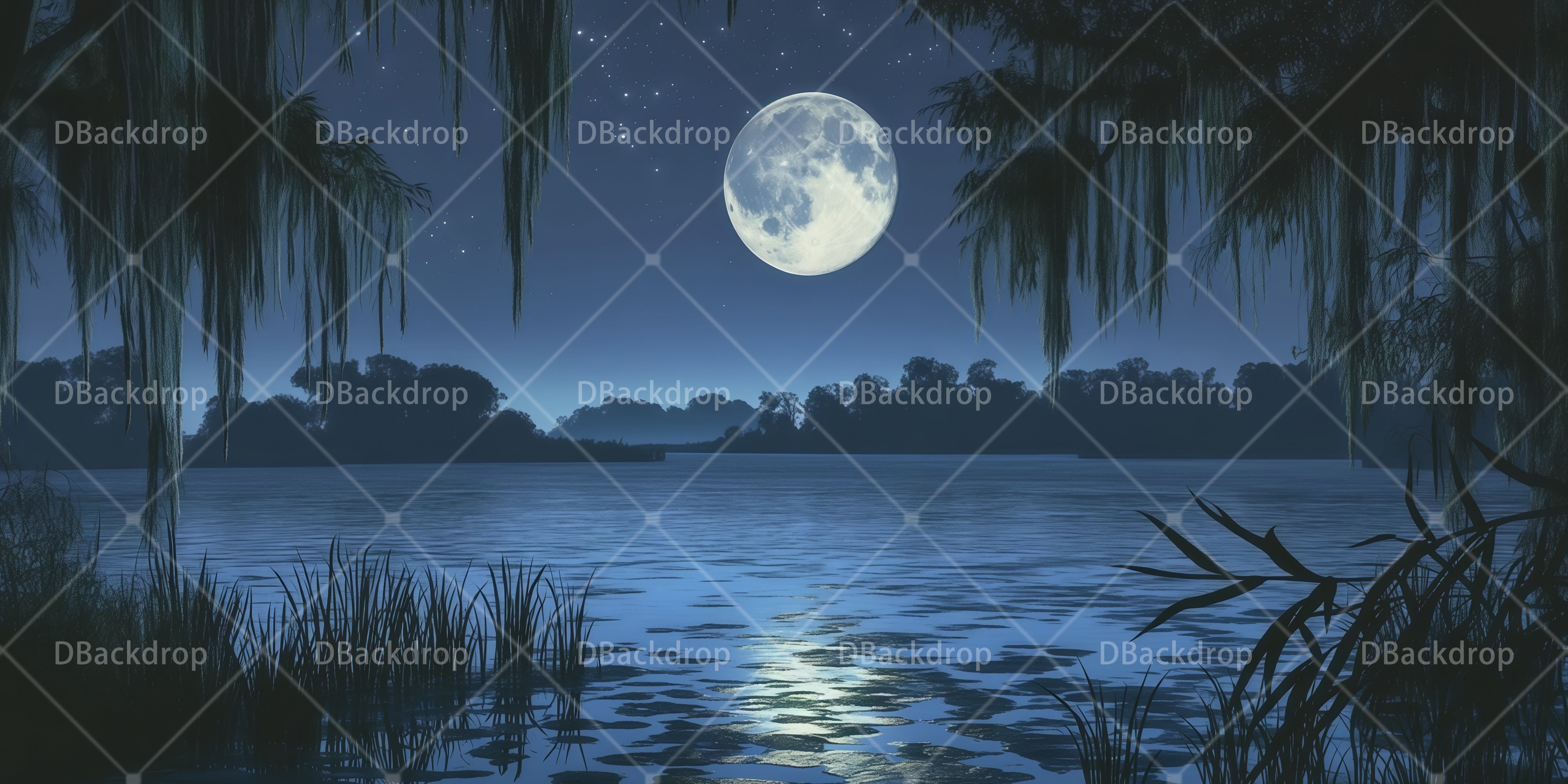 Scenery Backdrops For Theater Moonlit Bayou Lagoon Scenic Backdrops UK RR66-T77