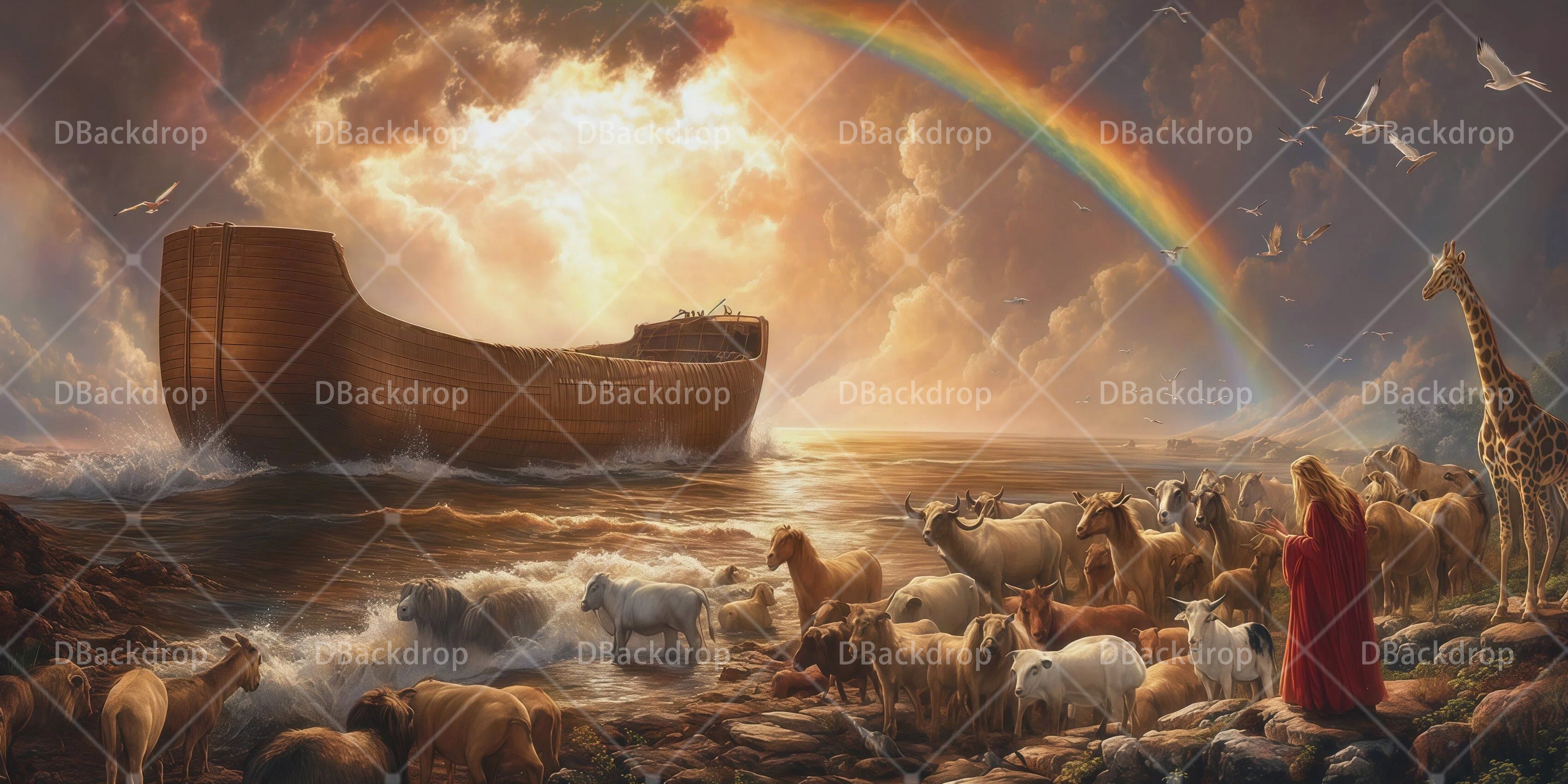 Cheap Theater Backdrops Noah Ark Rainbow Large Stage UK Backdrops RR66-T81