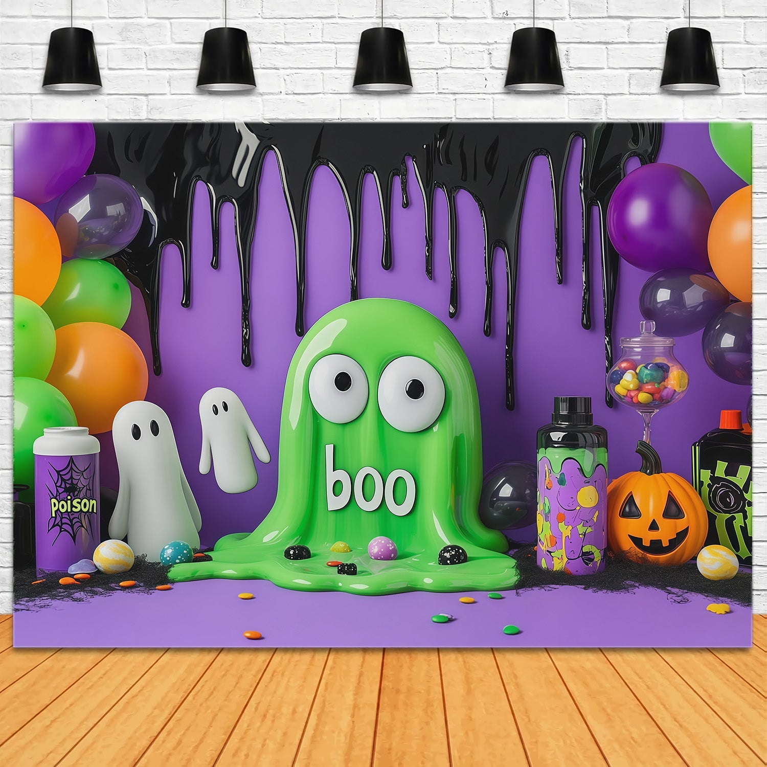 Cute Halloween Photo Backdrop Green Slime Ghost Party Backdrop Halloween UK RR67-113