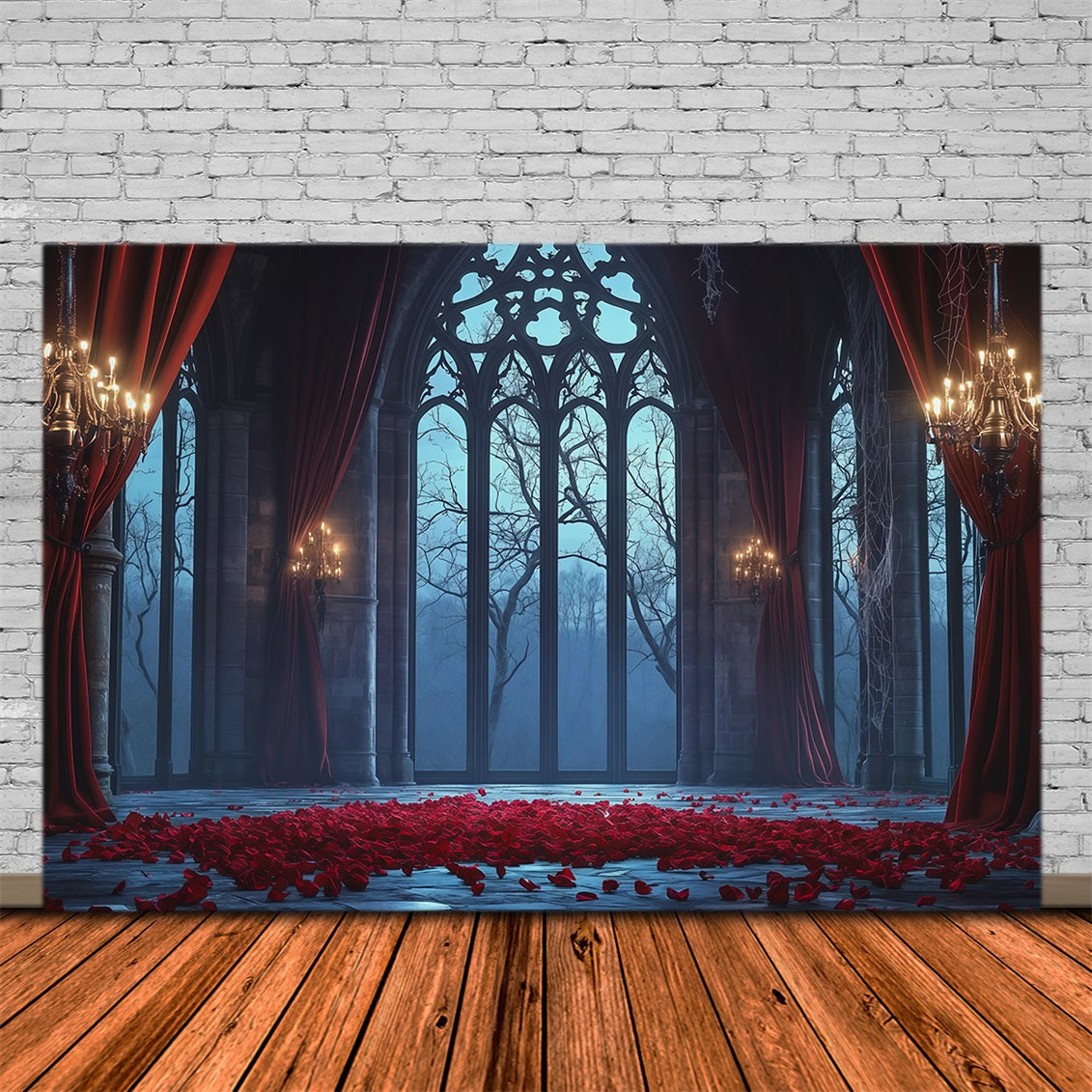 Halloween Castle Backdrop Gothic Rose Window Hall Large Halloween Backdrop UK RR67-116
