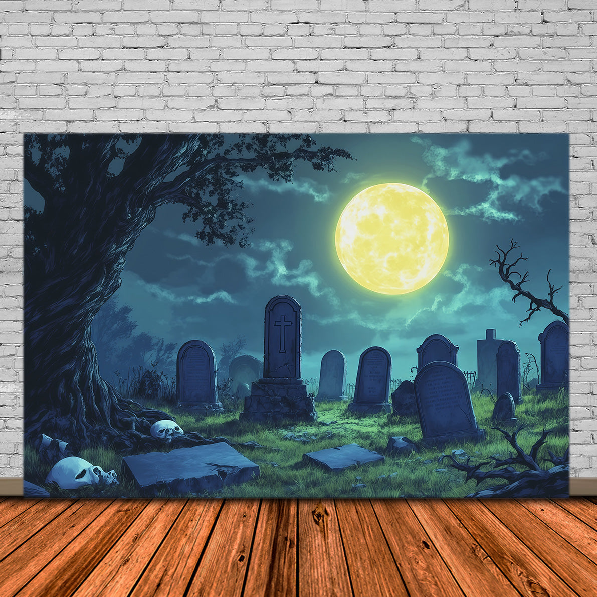 Halloween Cloth Backdrop Moonlit Skull Clearing Graveyard Halloween Backdrops UK RR67-142