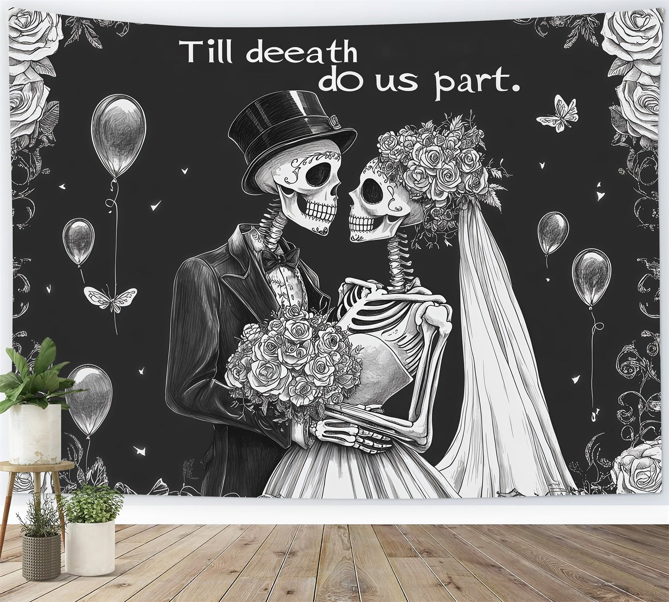 Halloween Wedding Backdrop Skeleton Rose Couple Halloween Photo Backdrop UK RR67-152