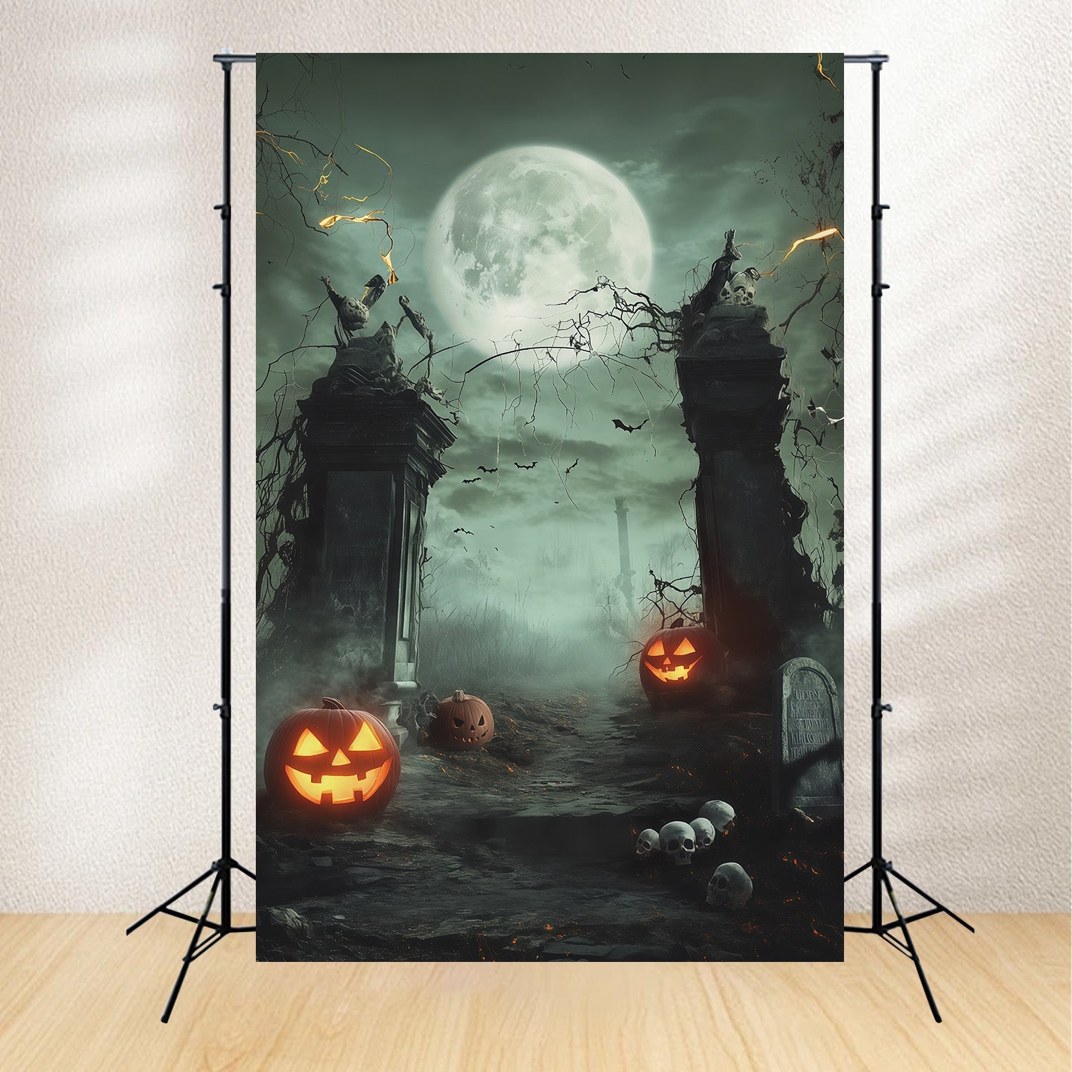 Halloween Themed Backdrops Moonlit Skull Pumpkin Gateway Halloween Backdrop Ideas UK RR67-154