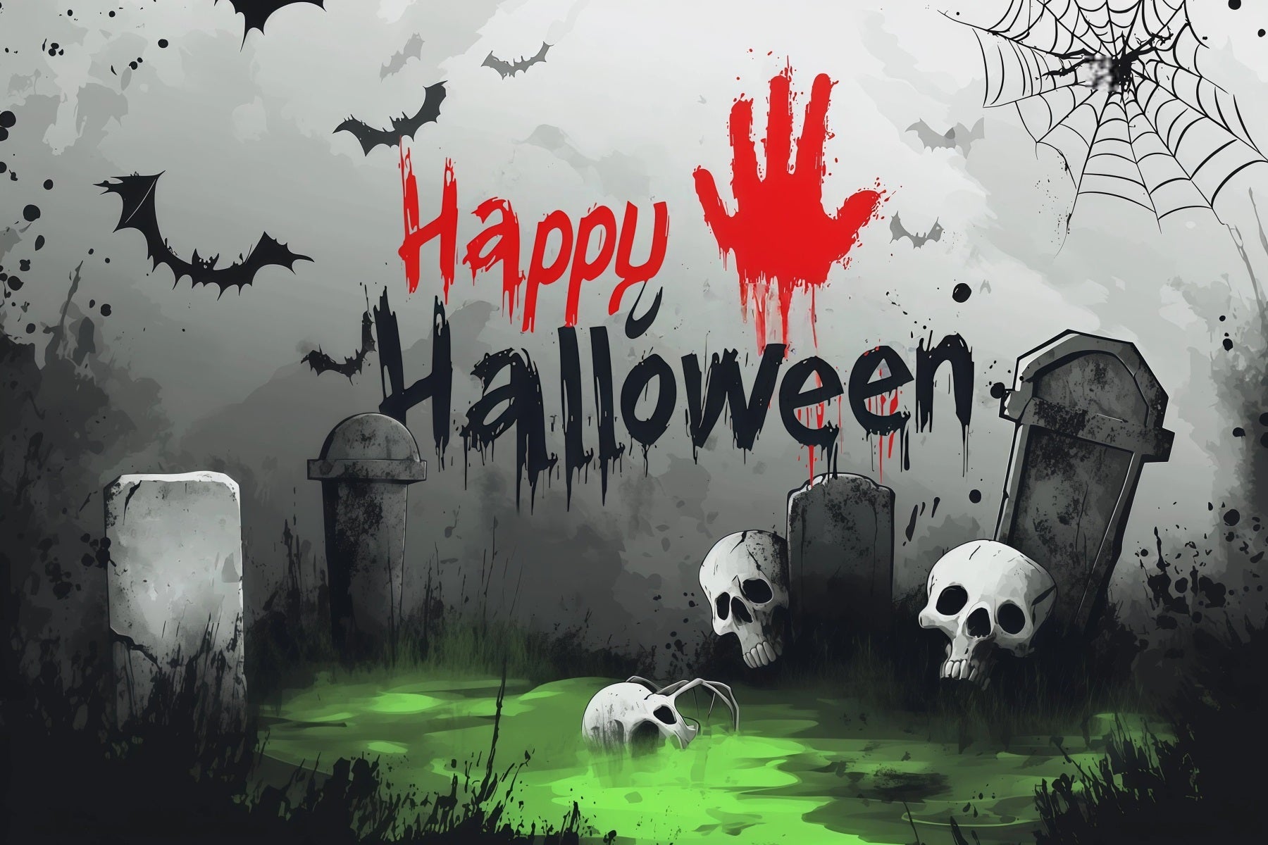 Tombstone Backdrop Bloody Handprint Skull Graveyard Halloween Party Picture Backdrop UK RR67-168