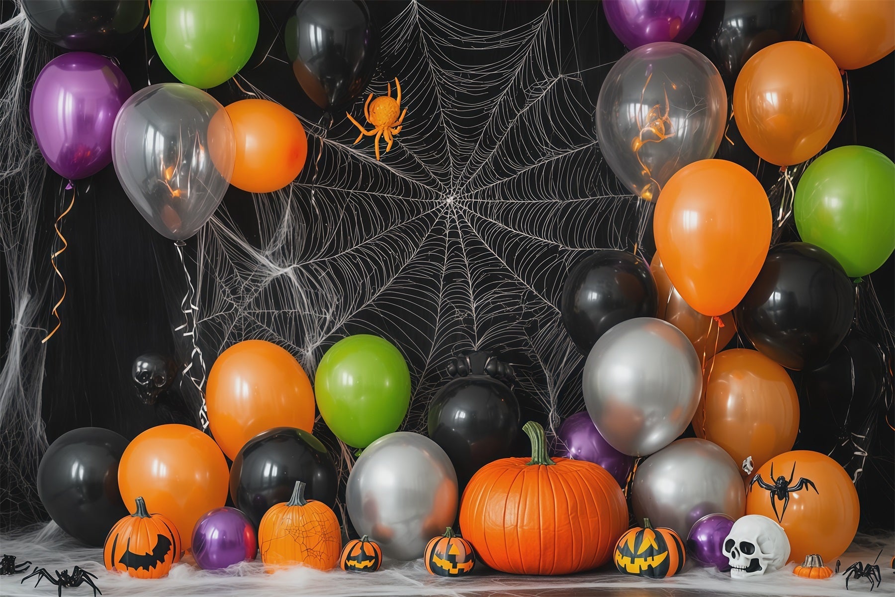 Halloween Balloon Backdrop Spiderweb Bats Pumpkin Party Halloween Themed Backdrop UK RR67-30