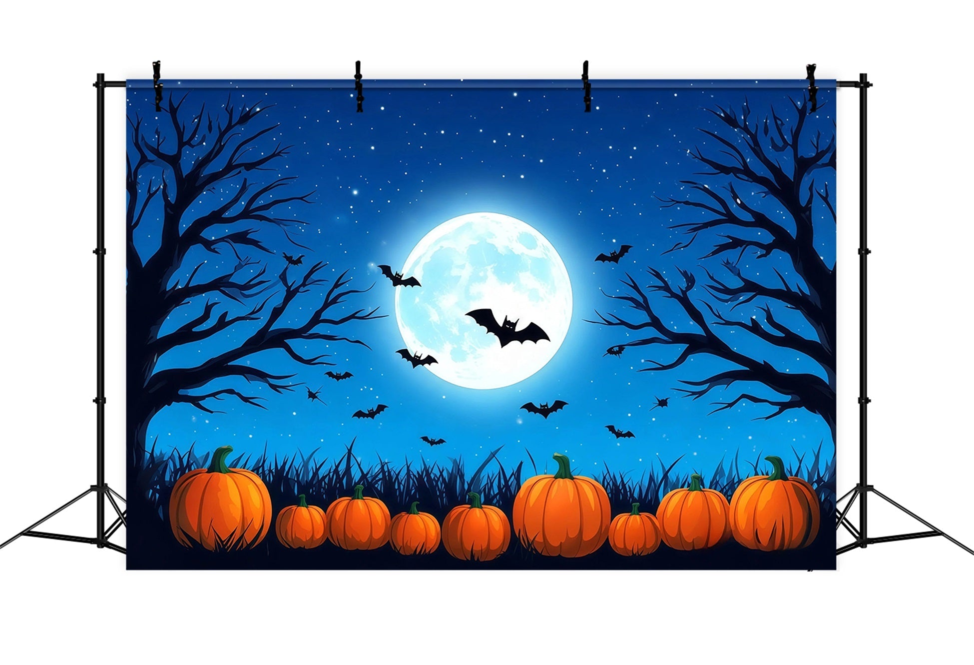 Halloween Backdrop Photo Booth Blue Moon Pumpkin Bats Backdrops Halloween UK RR67-34
