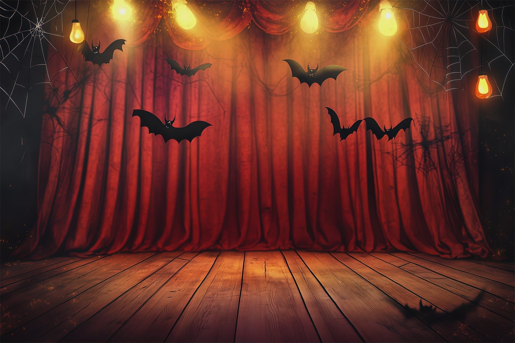 Halloween Stage Backdrop Red Curtain Bat Stage Halloween Photography Backdrops UK RR67-35