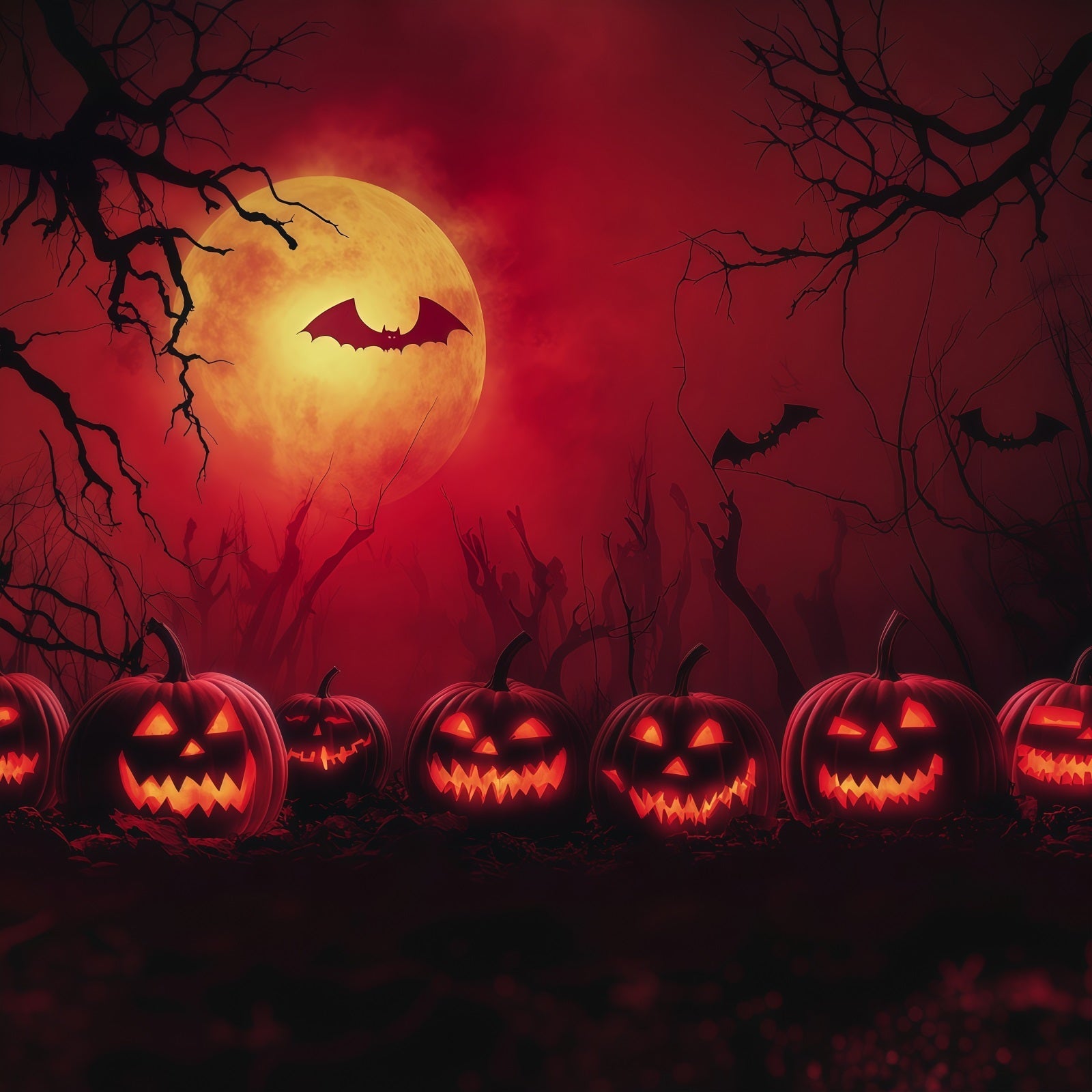 Simple Halloween Backdrop Red Moon Pumpkin Bats Extra Large Halloween Backdrop UK RR67-48