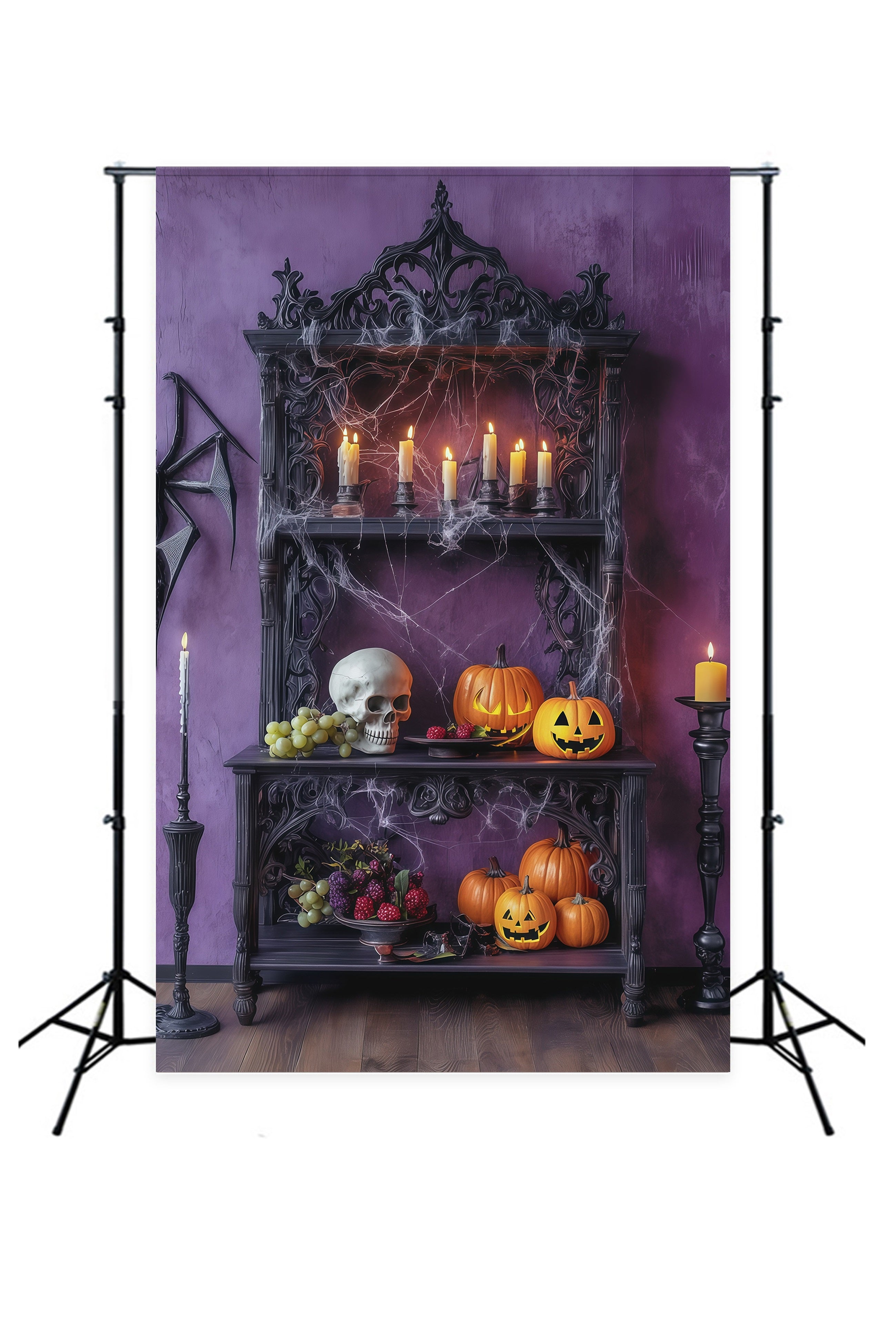 Halloween Themed Backdrops Purple Candle Skull Shelf Halloween Backdrop Ideas UK RR67-55