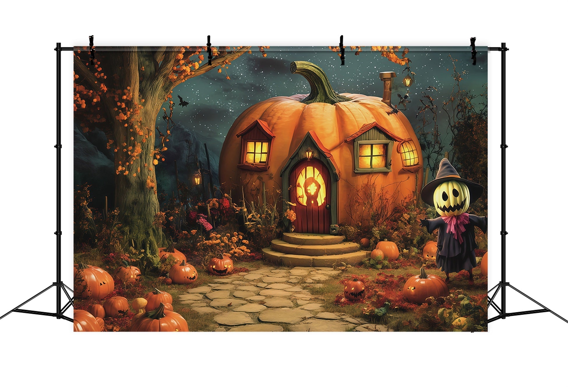 Halloween Pumpkin Backdrop Pumpkin Cottage Scarecrow Garden Halloween Photo Backdrop Ideas UK RR67-62