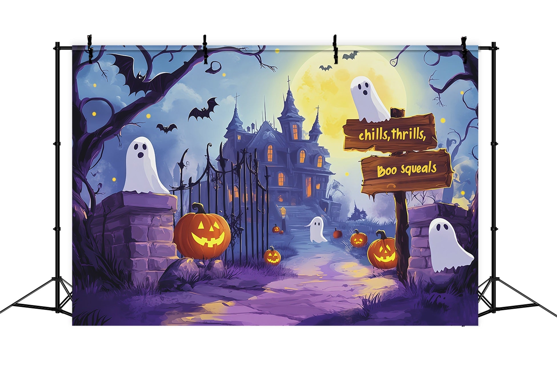 Photo Booth Halloween Backdrop Ideas Ghostly Mansion Path Pumpkins Halloween Picture Backdrop UK RR67-65