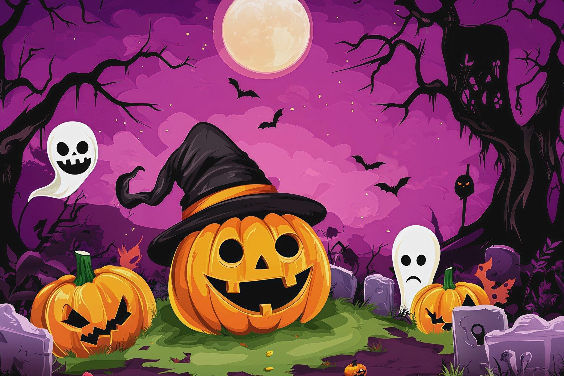 Halloween Cardboard Backdrops Cartoon Pumpkin Ghost Graveyard Halloween Photography Backdrop UK RR67-69