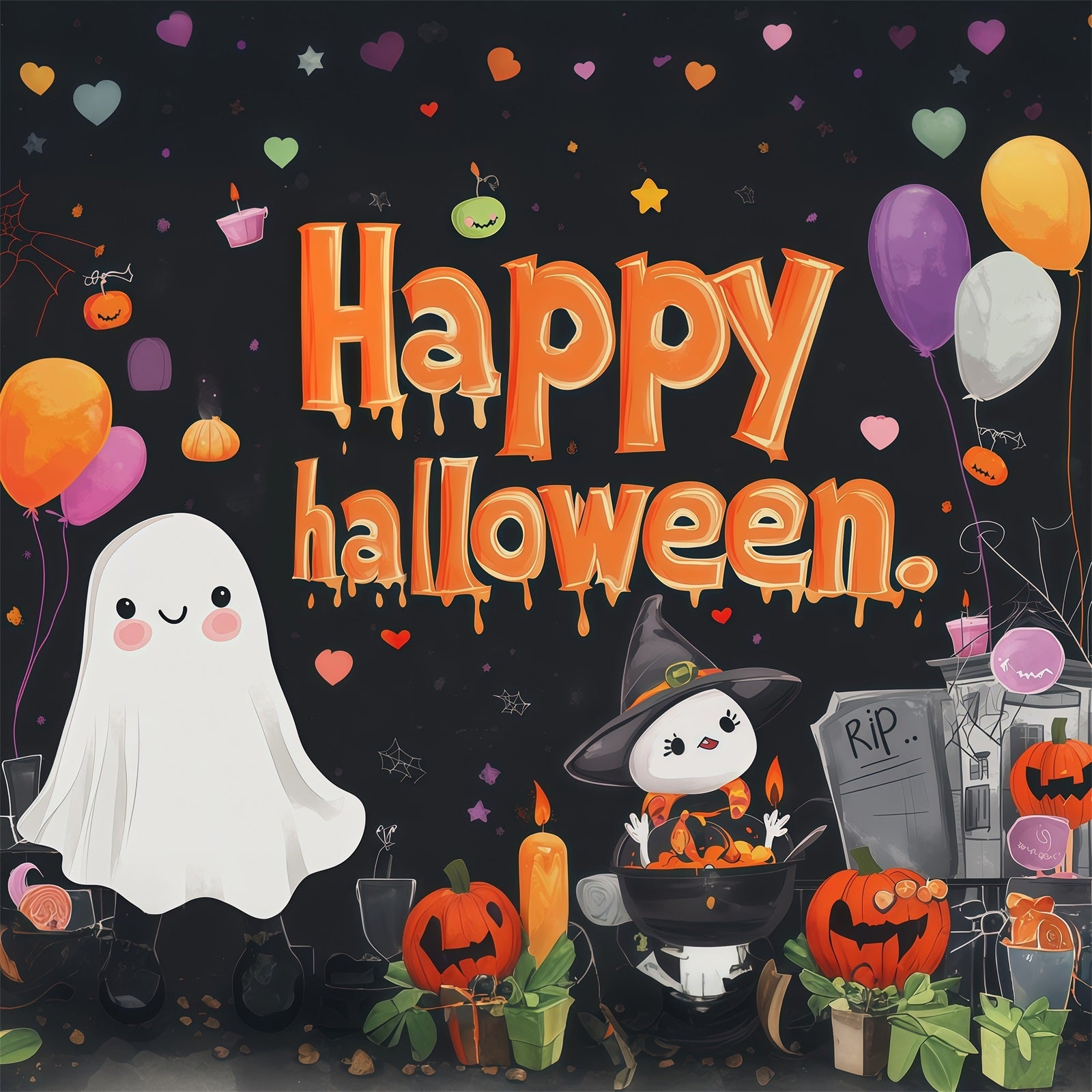 Halloween Party Backdrops Cute Ghost Witch Party Halloween Photo Booth Backdrop UK RR67-7