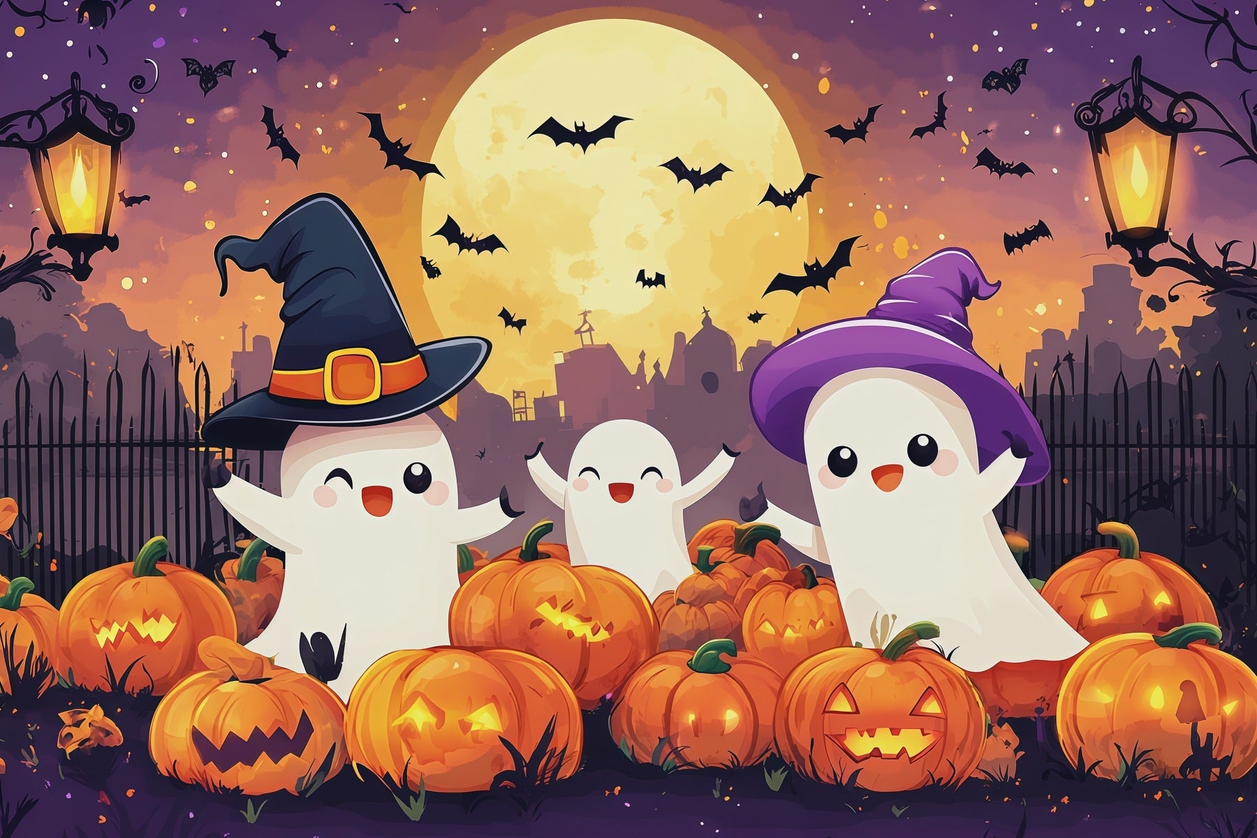 Halloween Backdrop For Photo Booth Cute Ghost Pumpkin Patch Cute Halloween Backdrop UK RR67-73