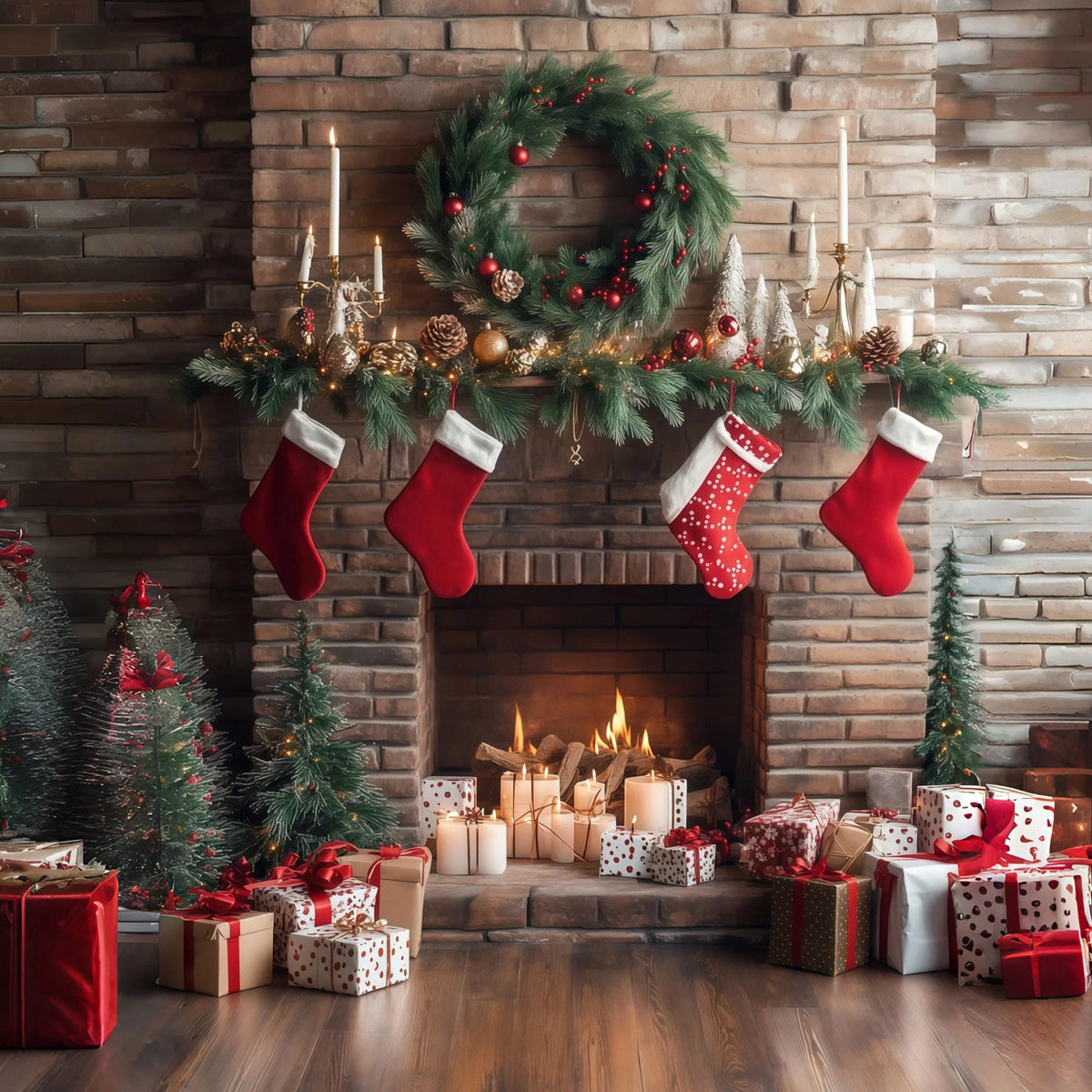Fireplace Backdrop Christmas Brick Stockings Display Christmas Photo Backdrop UK RR68-63