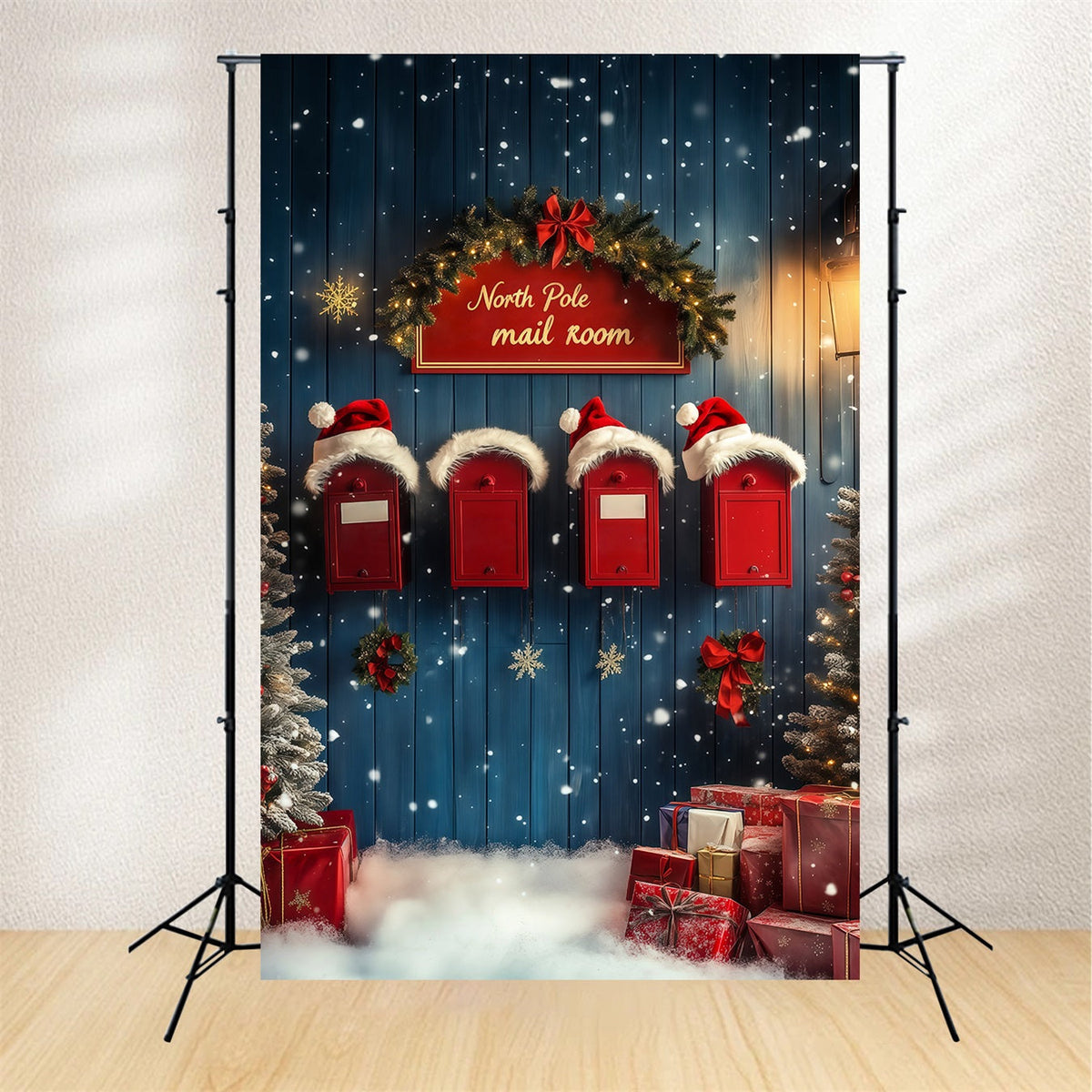 North Pole Christmas Backdrop Snowy Mailbox Wall Photo Backdrop Christmas UK RR68-69