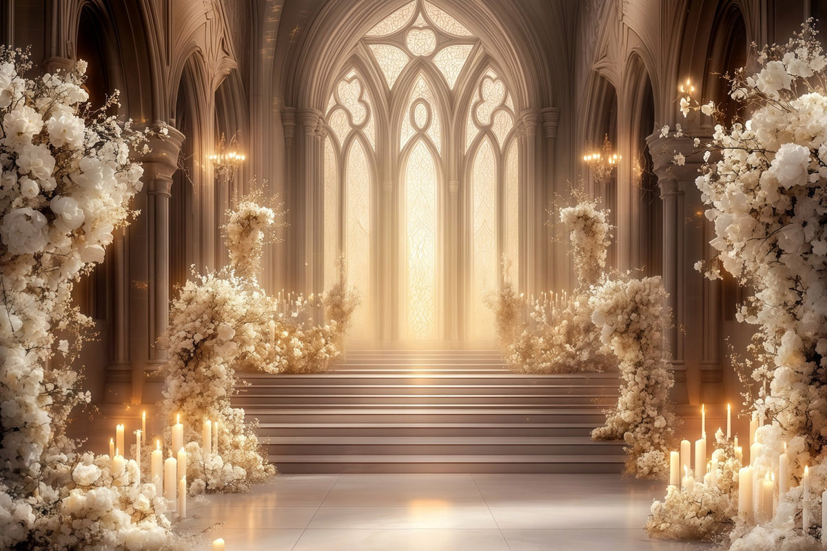 Church Christmas Backdrop Ivory Floral Cathedral Aisle Professional Christmas Backdrop UK RR68-92