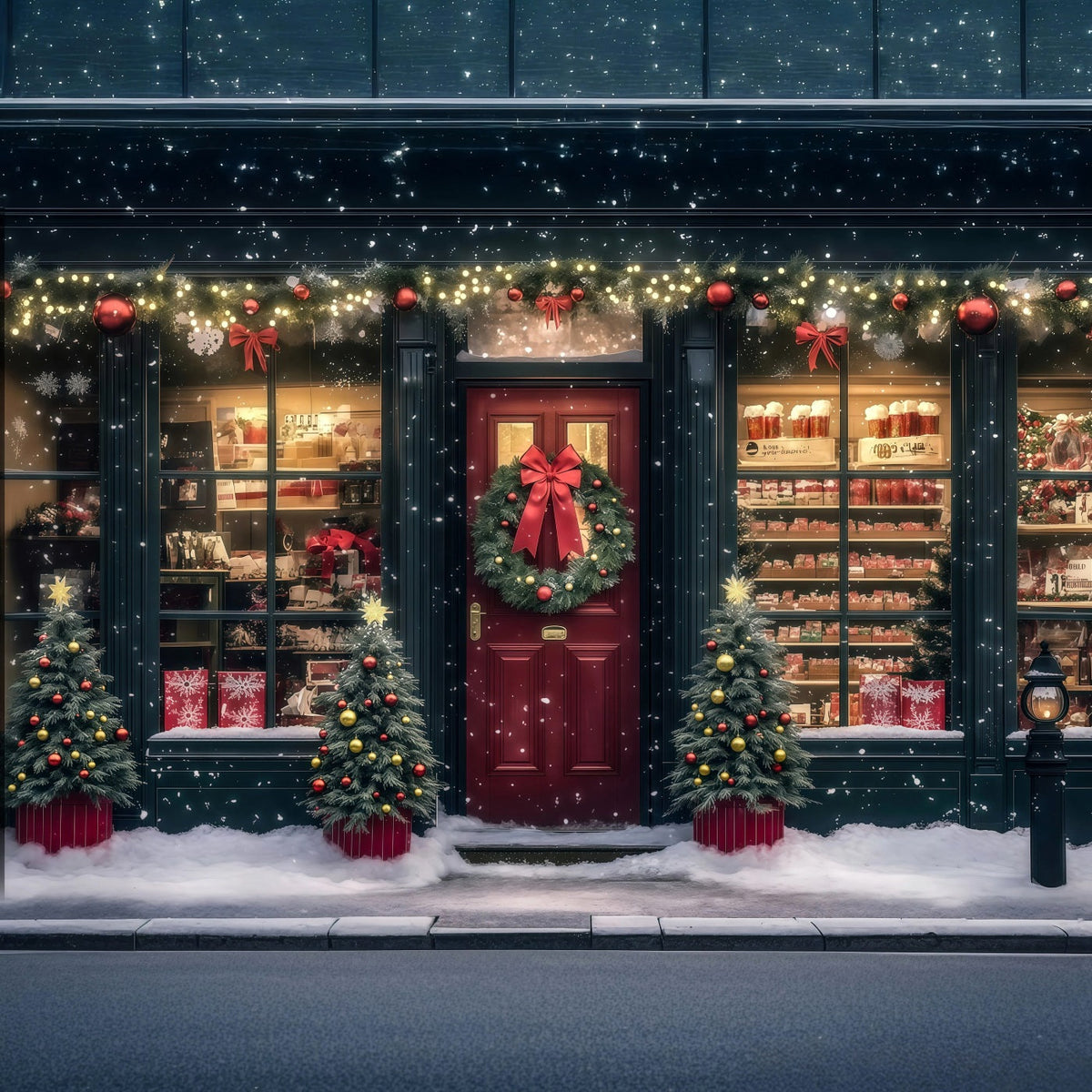 Christmas Shop Backdrop Festive Shopfront Gift Display Christmas Wall Backdrops UK RR69-15
