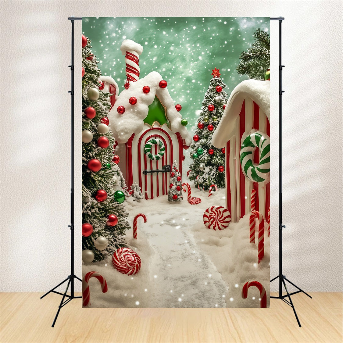 Candyland Christmas Backdrop Snowy Gingerbread Village Photography Backdrop Christmas UK RR69-17