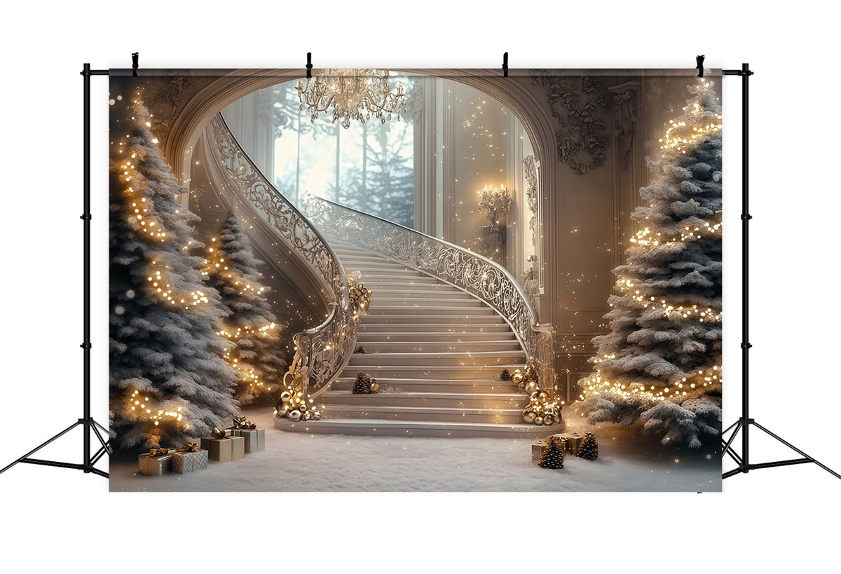 Large Christmas Backdrop Grand Staircase Sparkle Glow Backdrop Christmas UK RR69-2