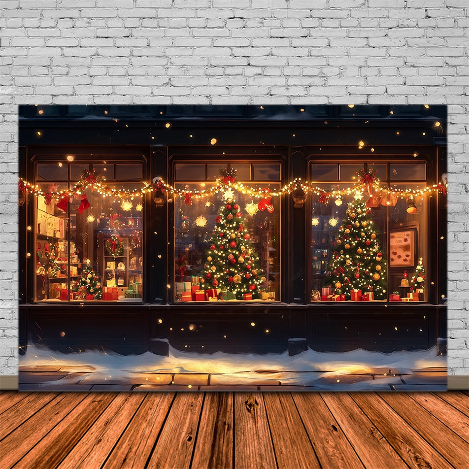 Christmas Store Backdrop Winter Shopfront Window Glow Christmas Wall Backdrop UK RR69-45