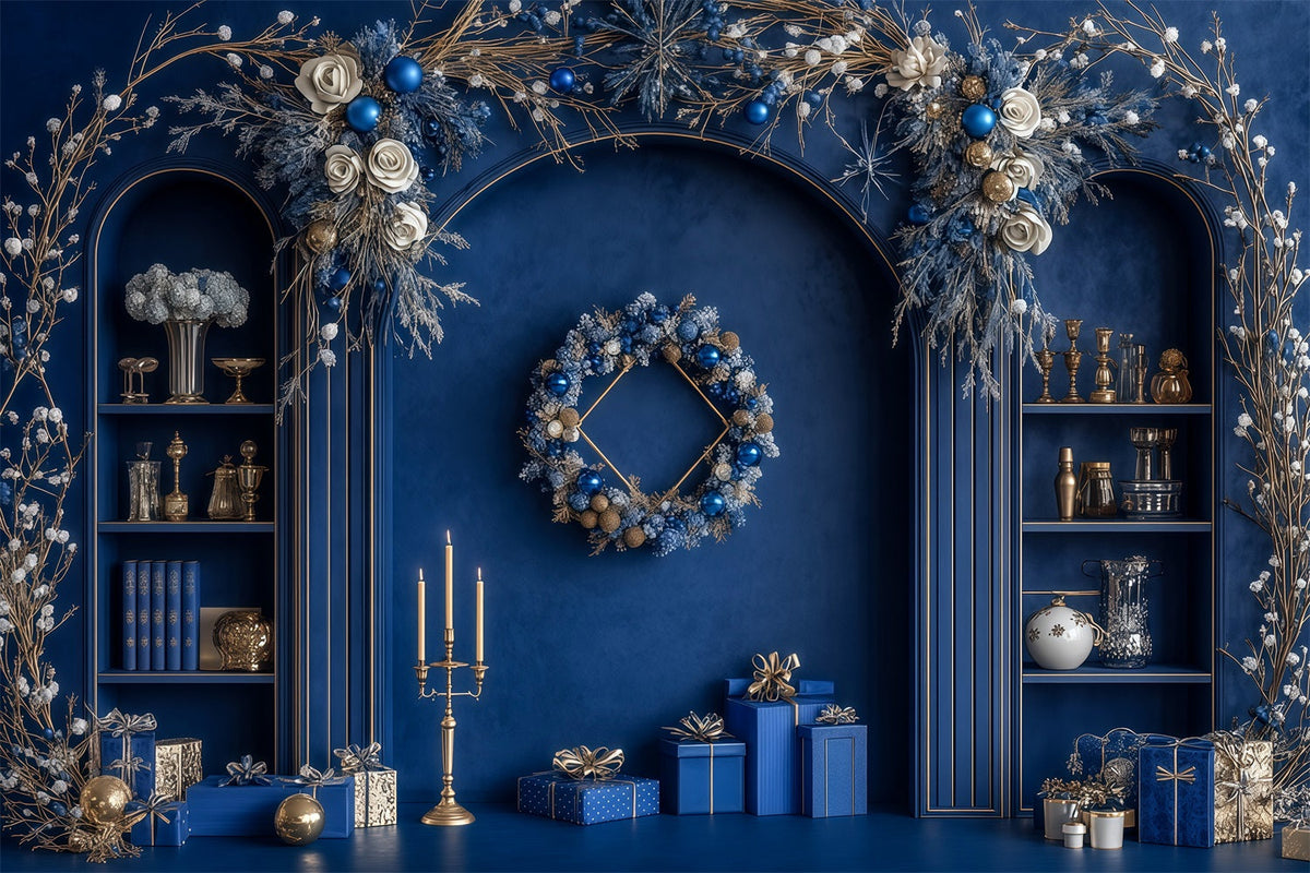 Blue Christmas Backdrop Blue Frosted Arch Decor Photography Christmas Backdrops UK RR69-46