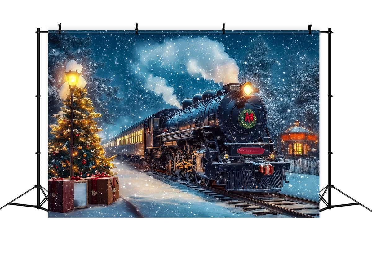 Christmas Train Backdrop Snowy Train Station Journey Large Christmas Backdrop UK RR69-47