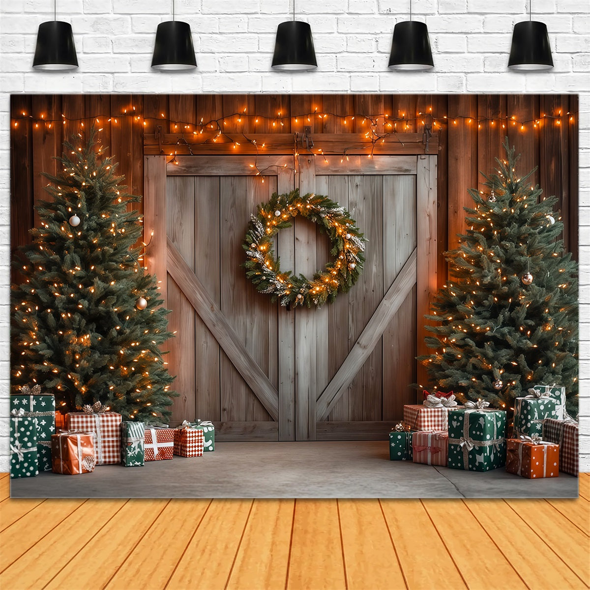 Christmas Barn Door Backdrop Rustic Barn Door Decor Christmas Studio Backdrops UK RR69-59