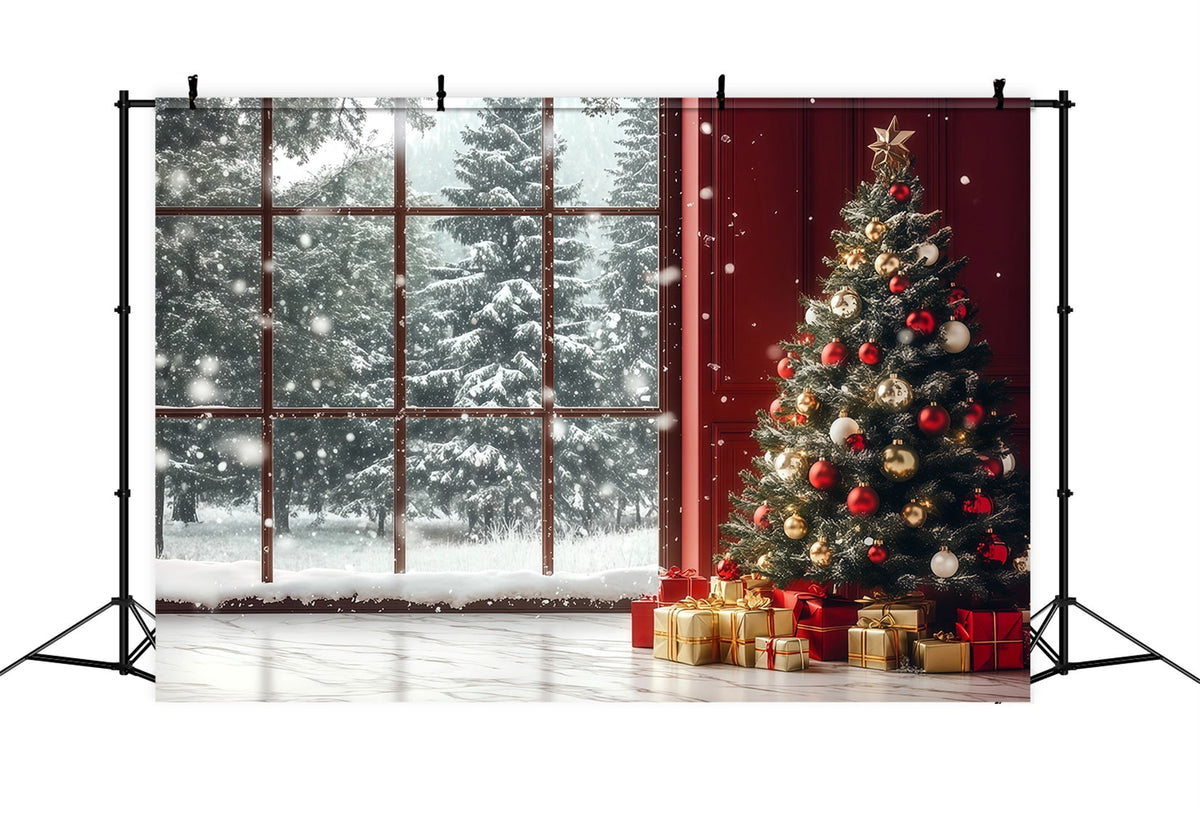 Christmas Window Backdrop Snowy Window Tree Corner Christmas Wall Backdrop UK RR69-8