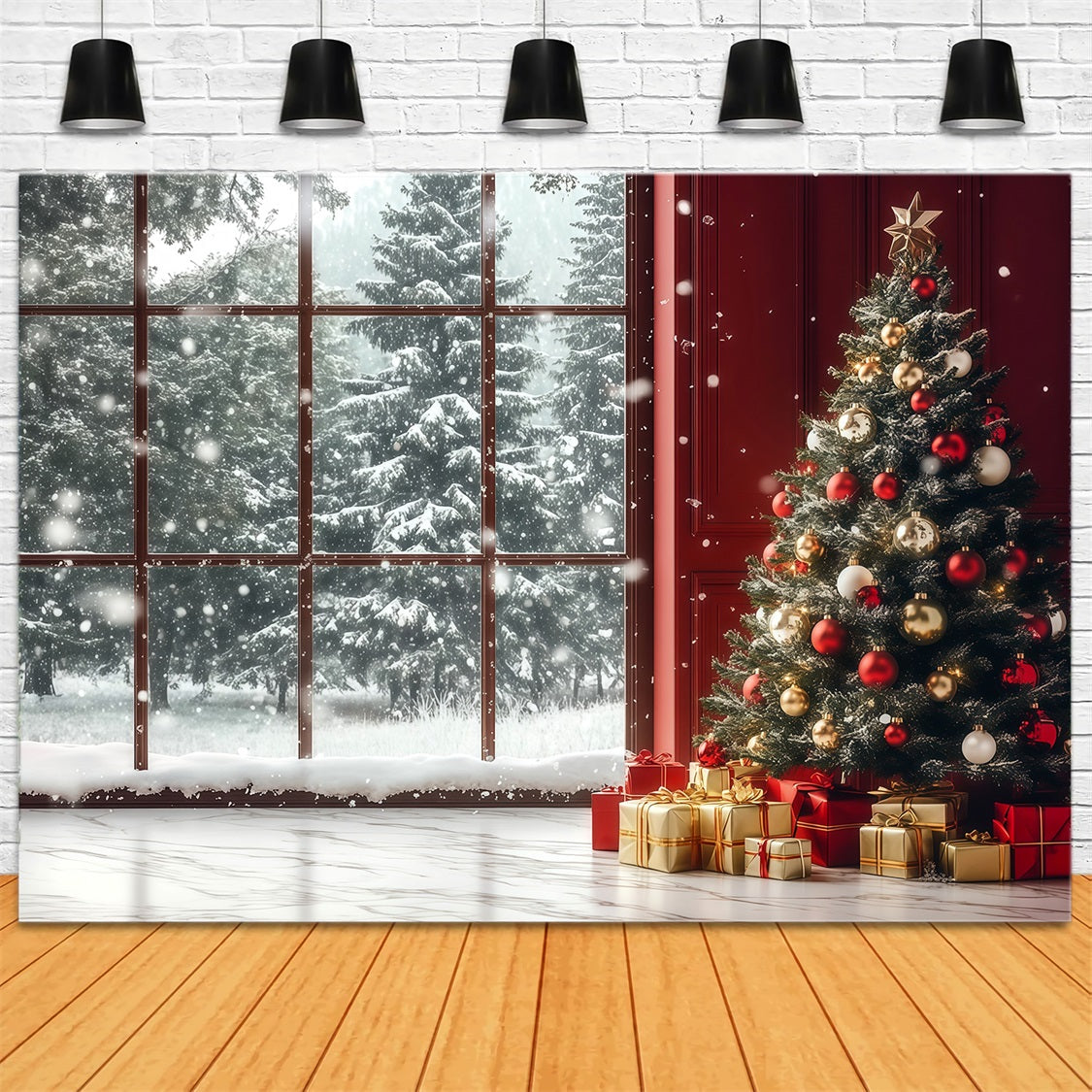 Christmas Window Backdrop Snowy Window Tree Corner Christmas Wall Backdrop UK RR69-8