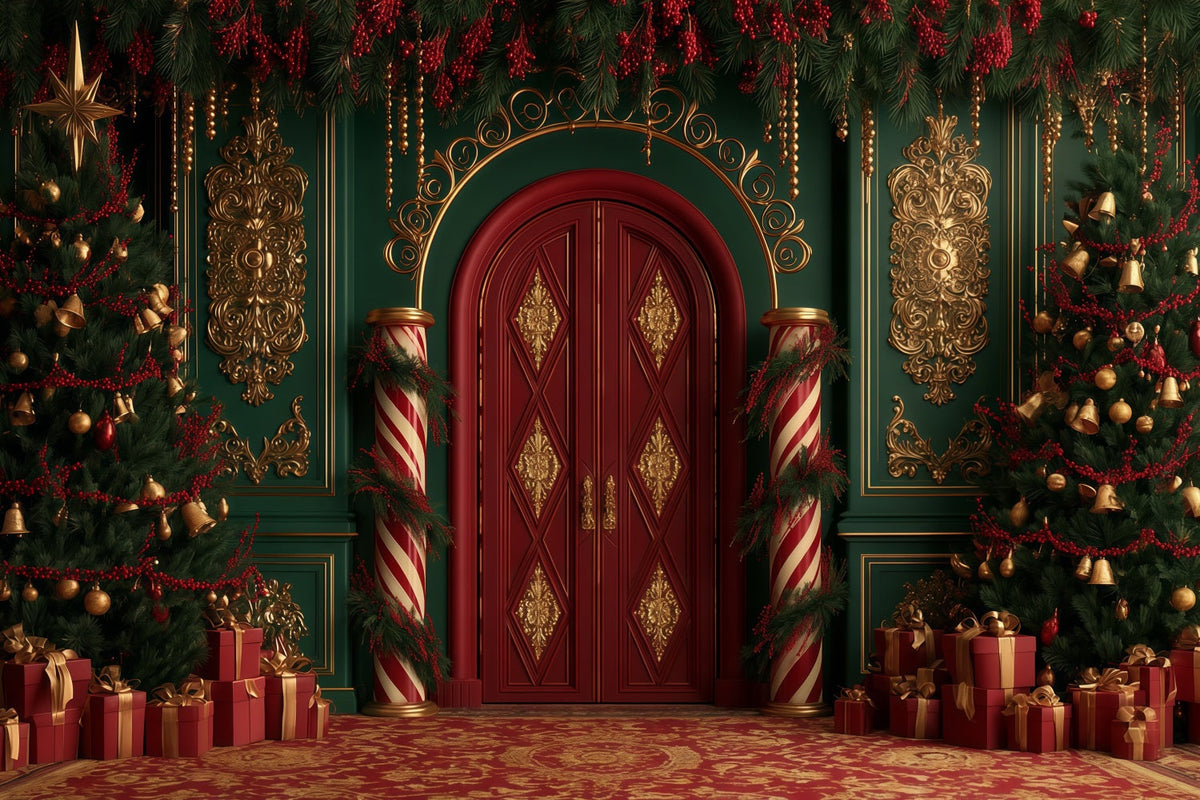 Victorian Christmas Backdrop Candy Cane Palace Entrance Christmas Muslin Backdrop UK RR69-83