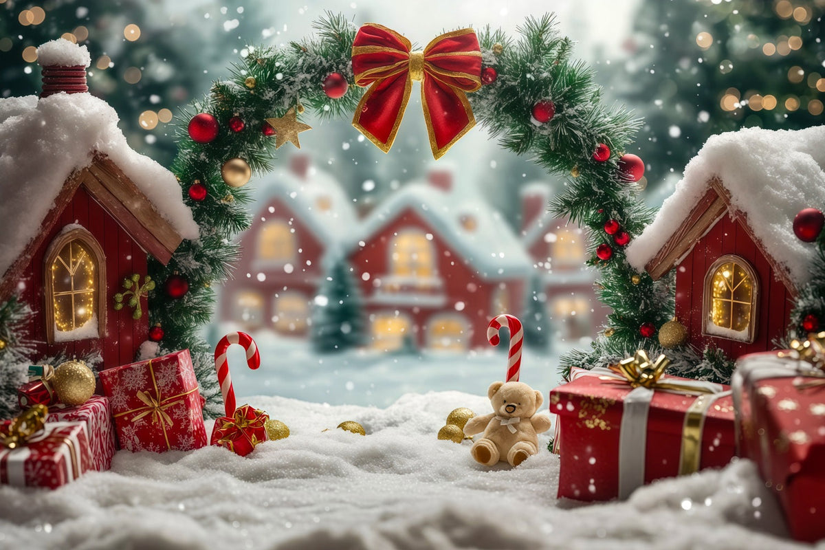 Cute Christmas Backdrop Candy Cane Cottage Archway Christmas Photography Backdrop UK RR69-97