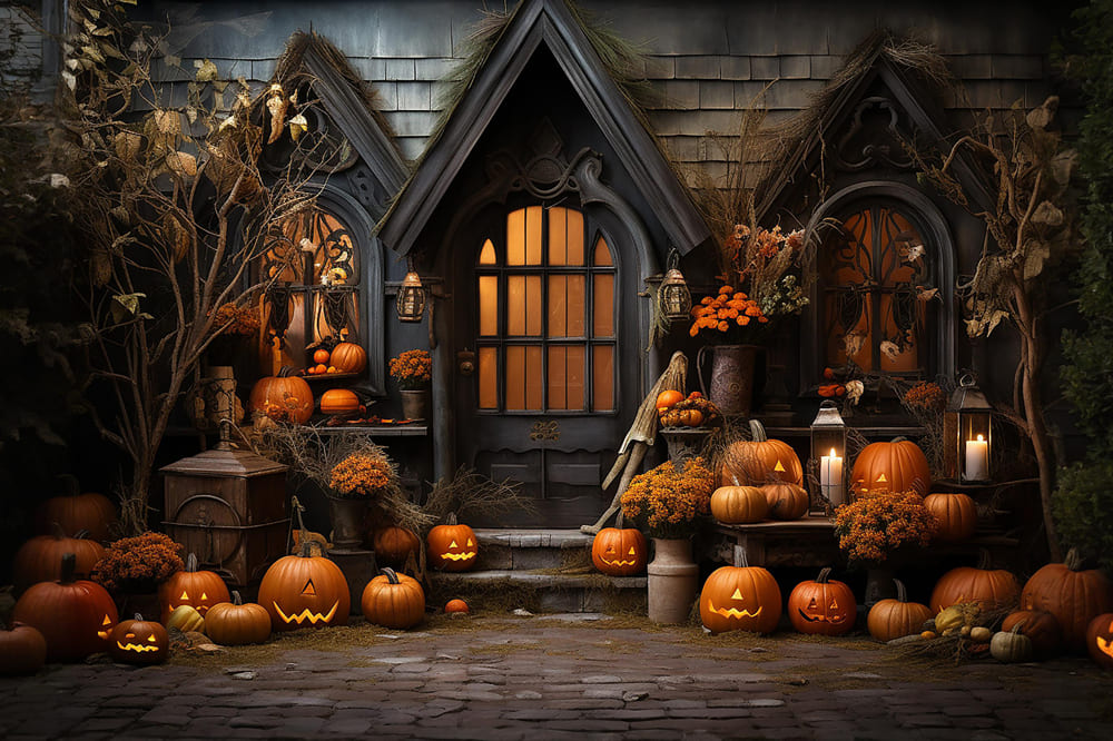 Halloween Pumpkin Candles Photography Backdrop UK RR7-110
