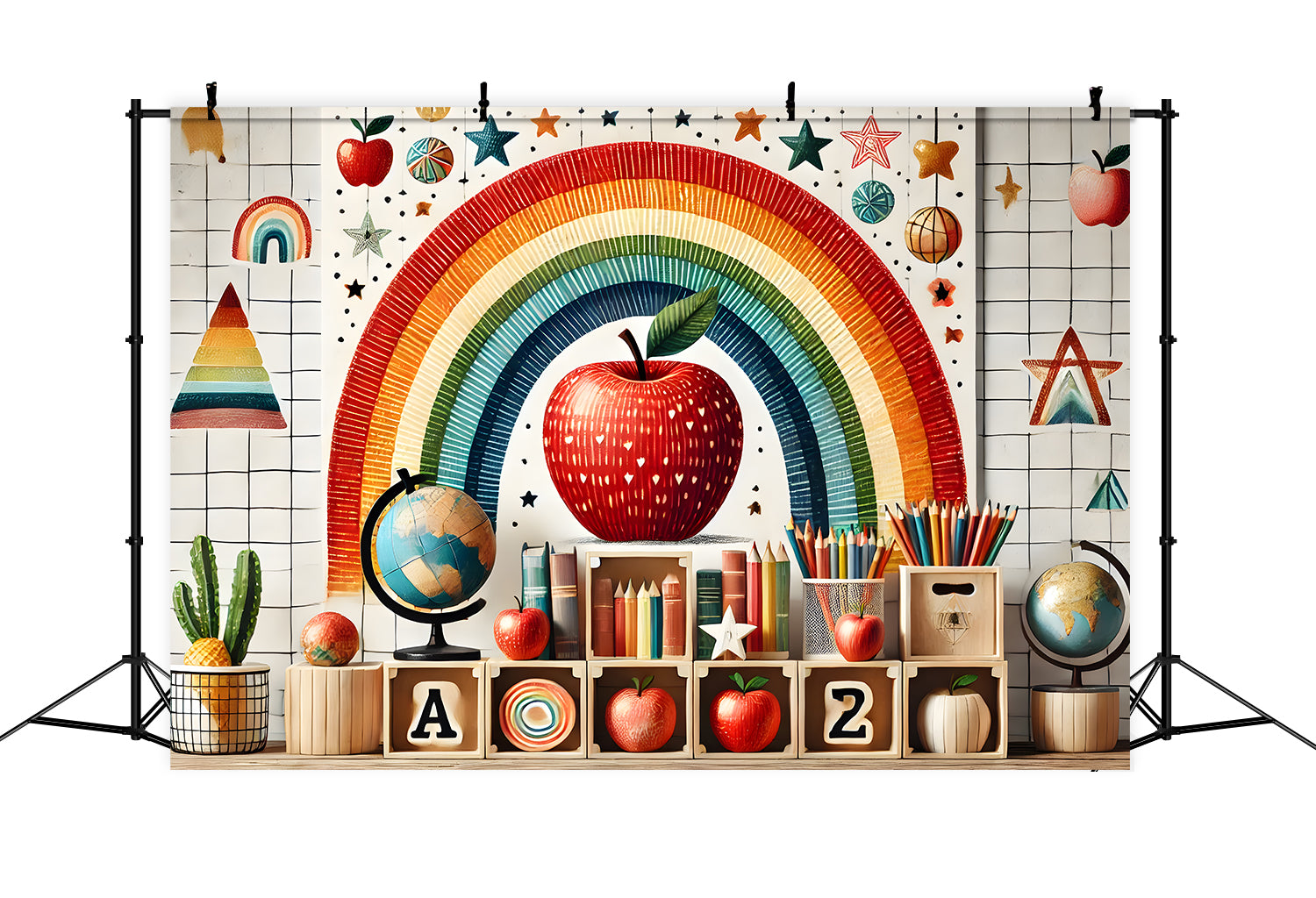 Back to School Rainbow Apples Backdrop UK RR7-235