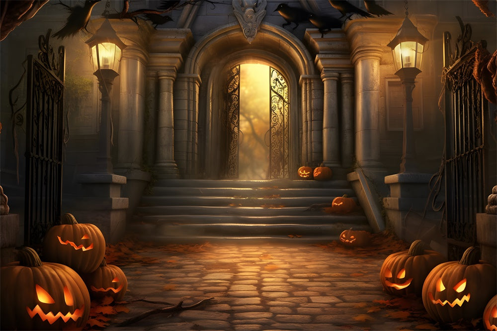 Halloween Scary Witch House Pumpkins Backdrop UK RR7-430
