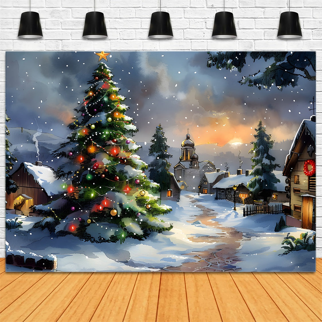 Christmas Village with Starry Tree Backdrop UK RR7-670