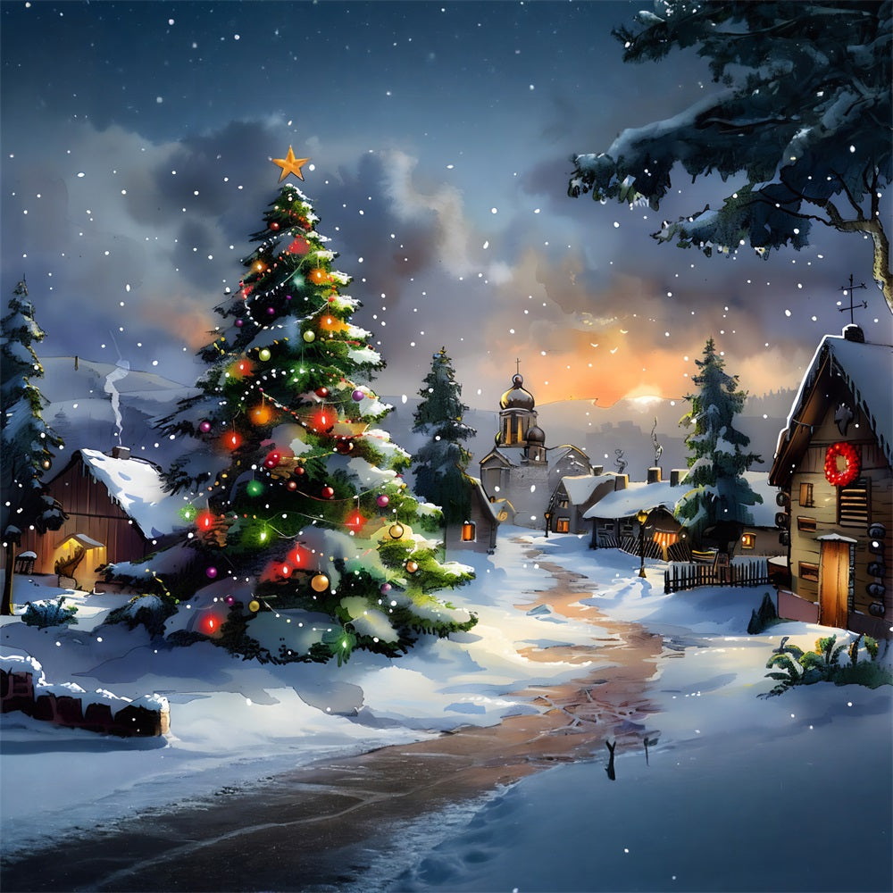 Christmas Village with Starry Tree Backdrop UK RR7-670