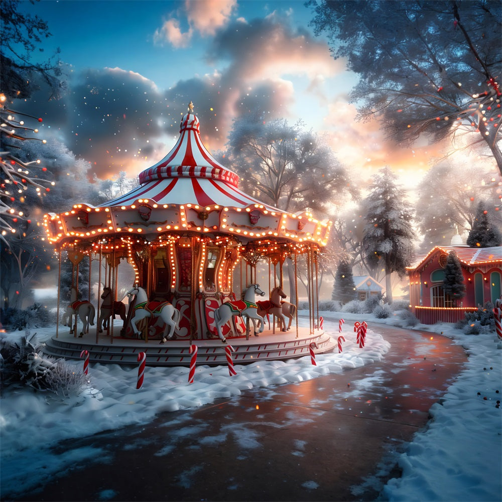 Christmas Carousel Dusk Winter Wonderland Backdrop UK RR7-675