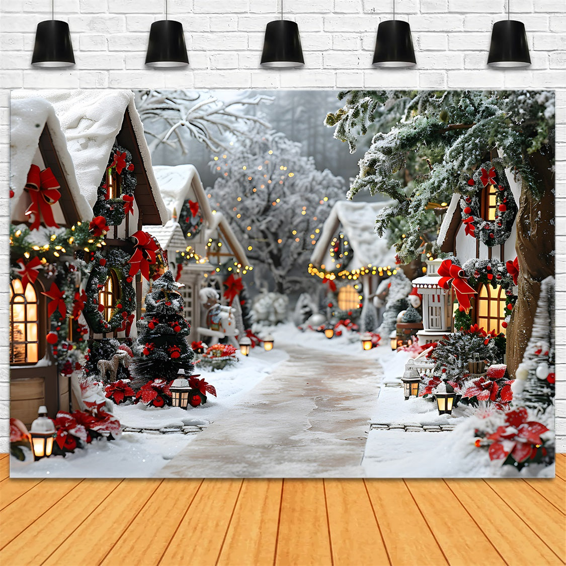 Christmas Enchanted Village Bow Decorations Backdrop UK RR7-679