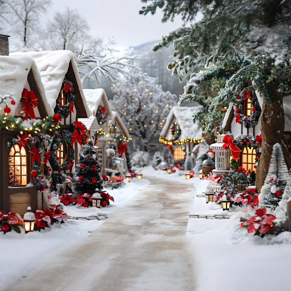 Christmas Enchanted Village Bow Decorations Backdrop UK RR7-679