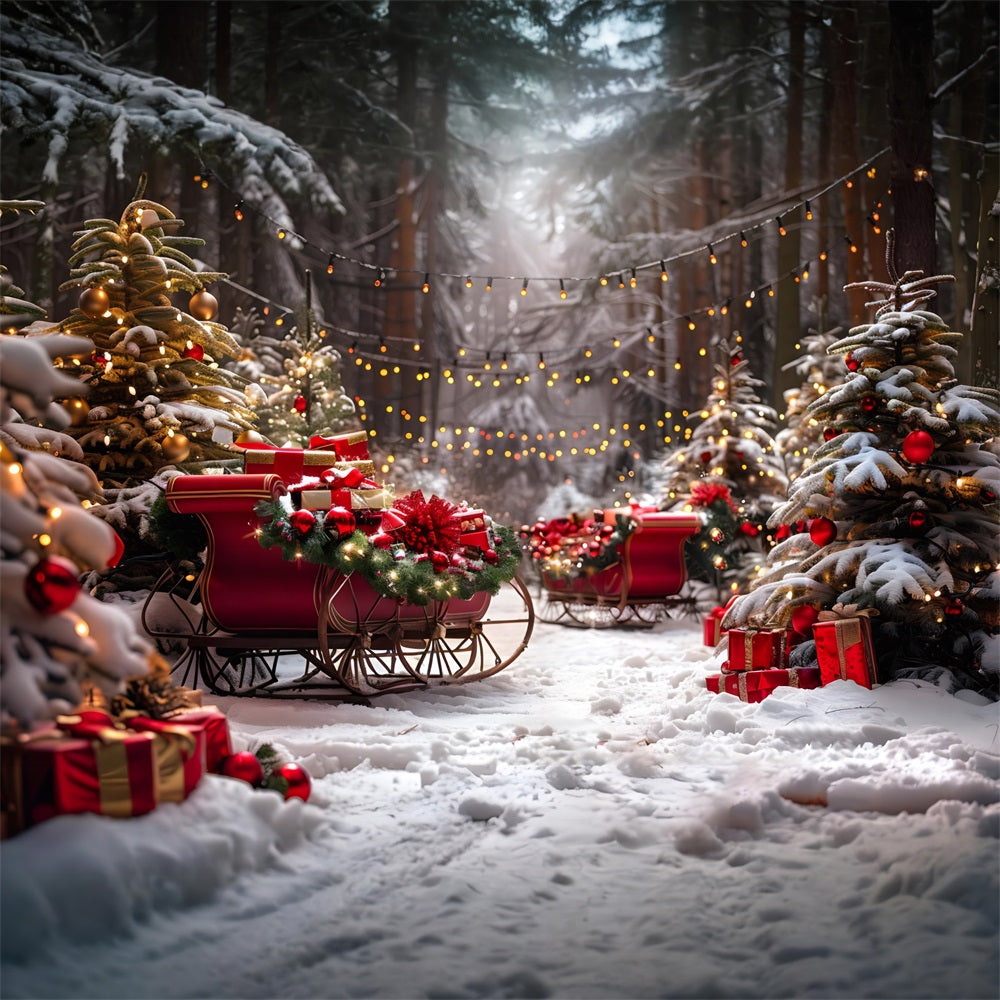Christmas Sleighs Lights Snowy Forest Backdrop UK RR7-680